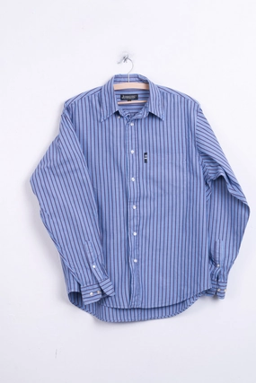 Jeanagers Mens M 38/40 Casual Shirt Cotton Blue Classic Collar Striped Button Down Collar elegant design