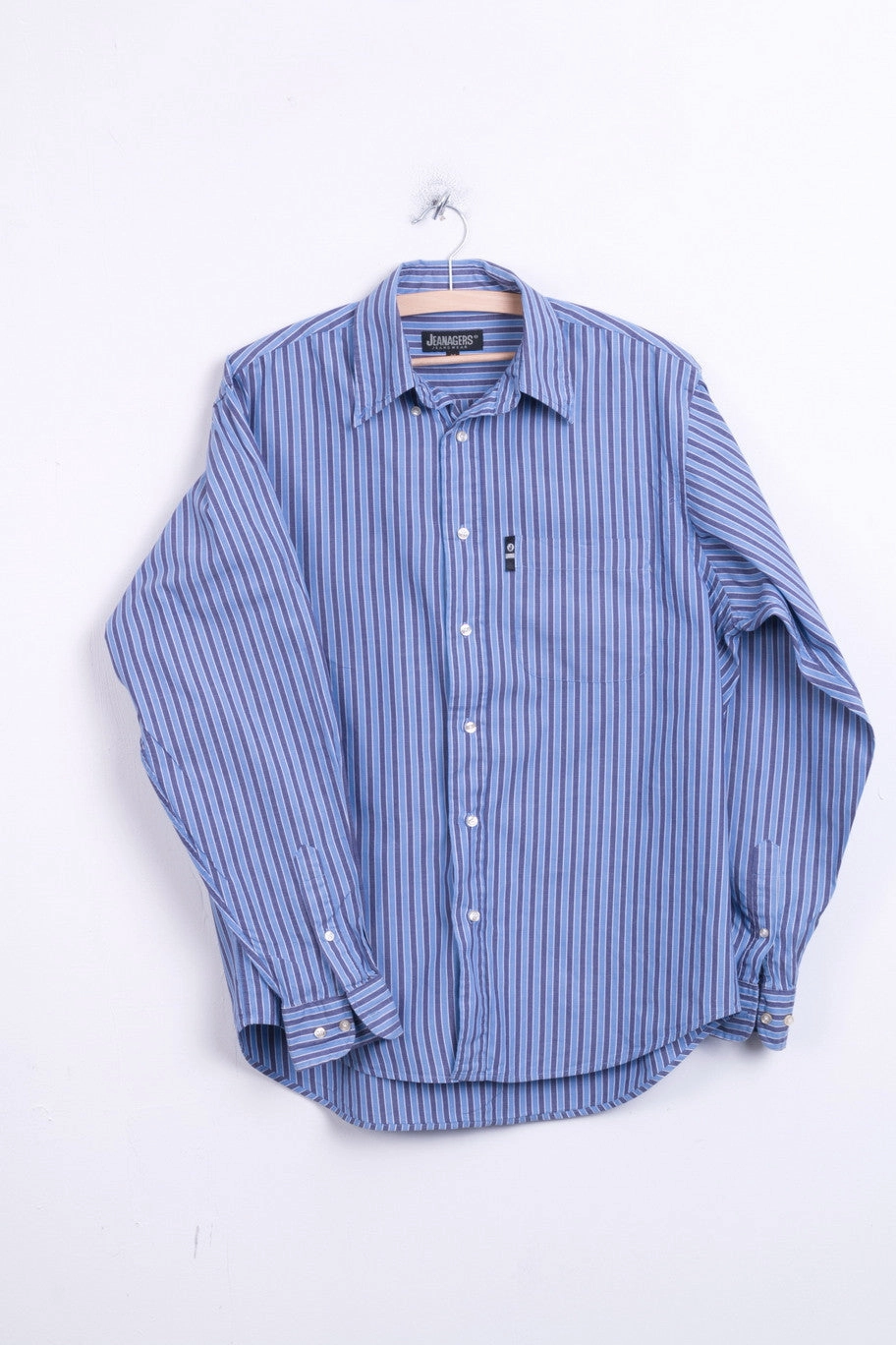 Jeanagers Mens M 38/40 Casual Shirt Cotton Blue Classic Collar Striped Button Down Collar elegant design