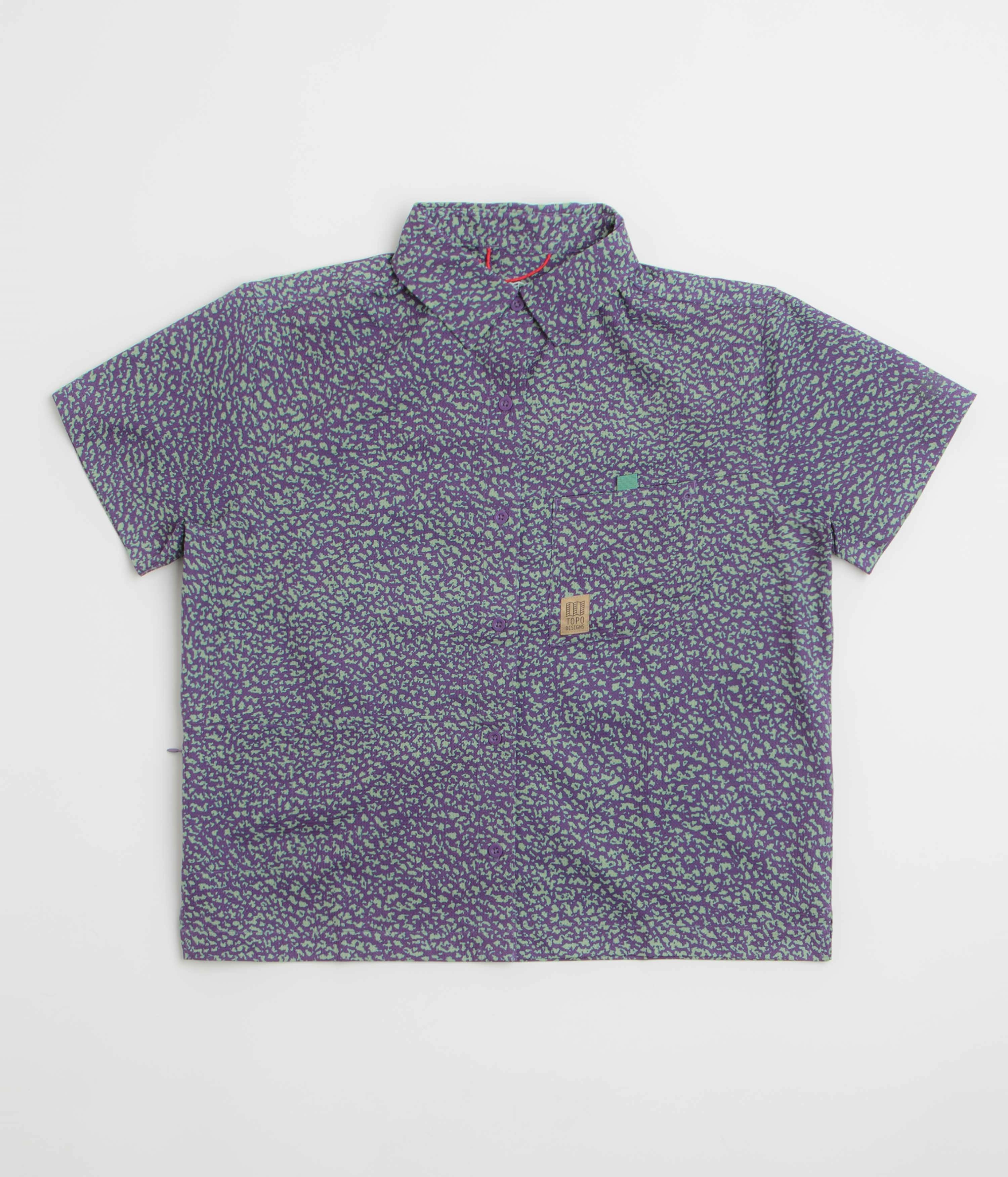 Topo Designs Womens Retro River Short Sleeve Shirt - Crackle Loganberry Student Essential Summer Vibes