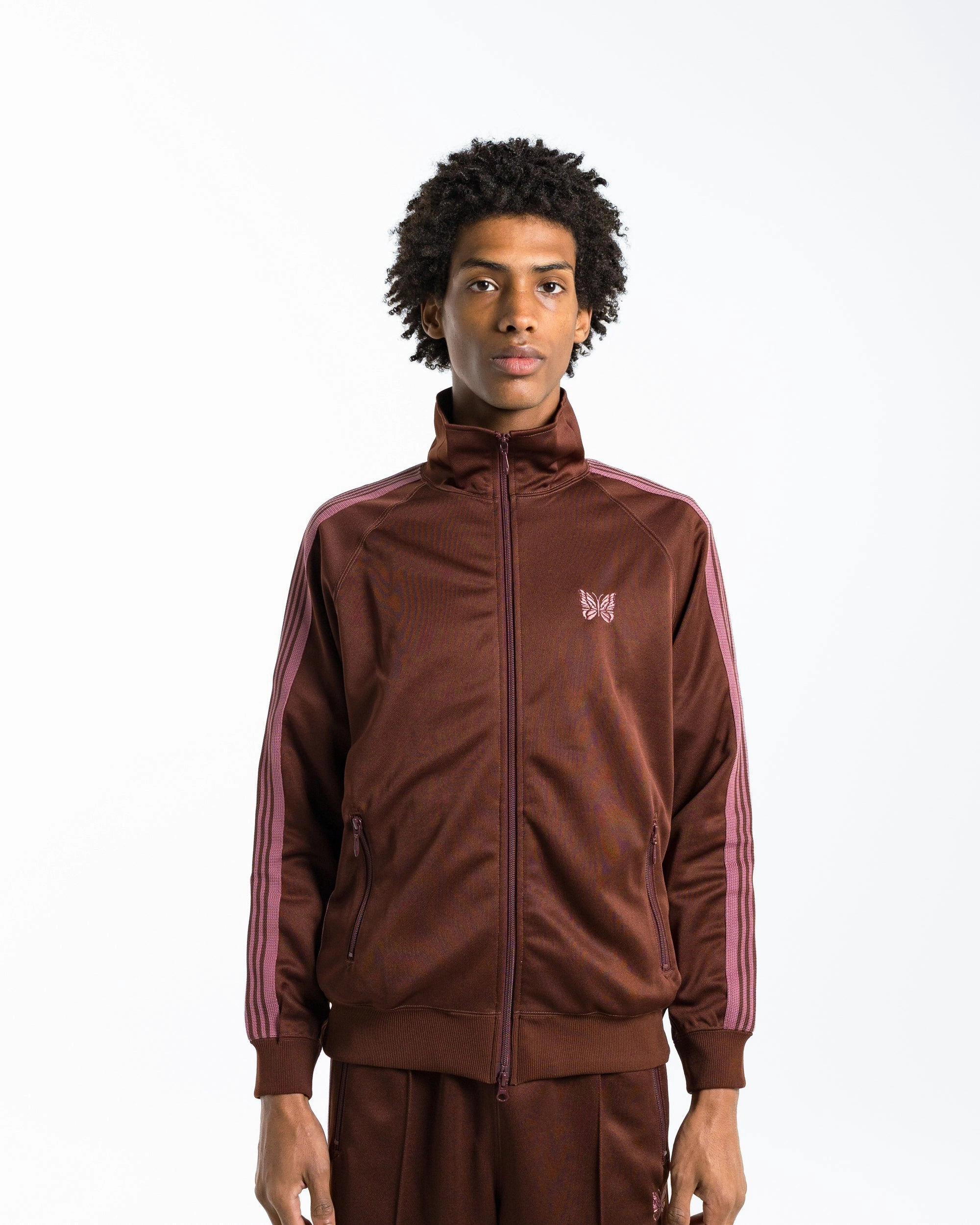 Glow In The Dark Trim Hypoallergenic Fabric Blend Track Jacket - Brown Poly Smooth