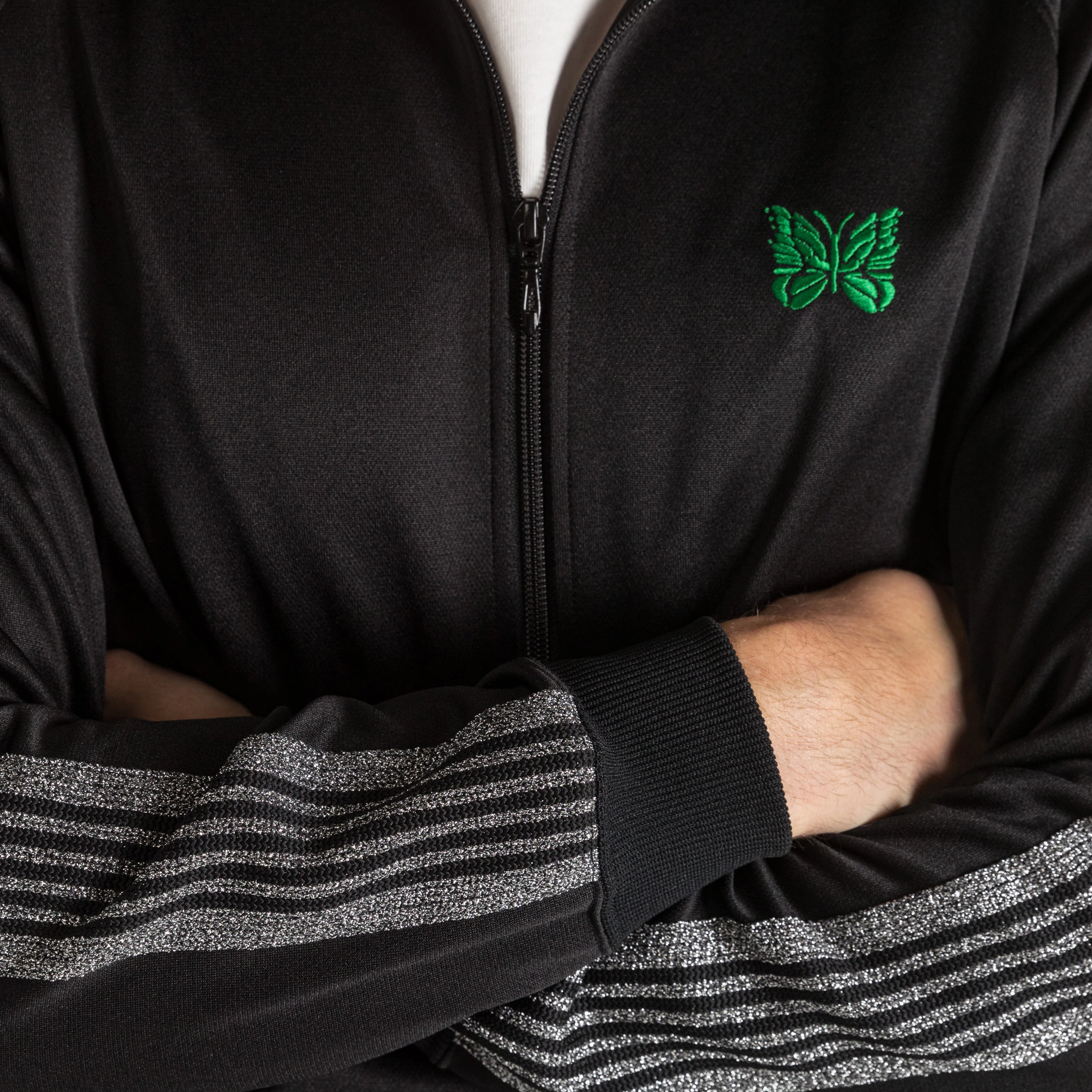 Casual Hoodie product flannel coziness Track Jacket x UP THERE - Black/Silver Poly Smooth