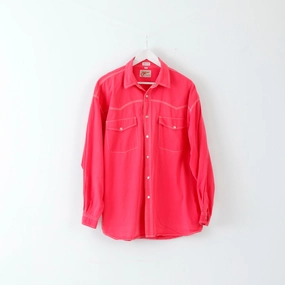 Trader Mens XL Casual Shirt Pink Long Sleeve Cotton Buttoned Breast Pockets Cocktail Party Smooth Cotton Blend