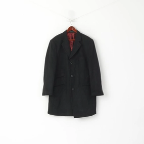 Greenwoods Men 44 L Coat Black Wool Cashmere Luxury Single Breasted Classic Top Active Movement