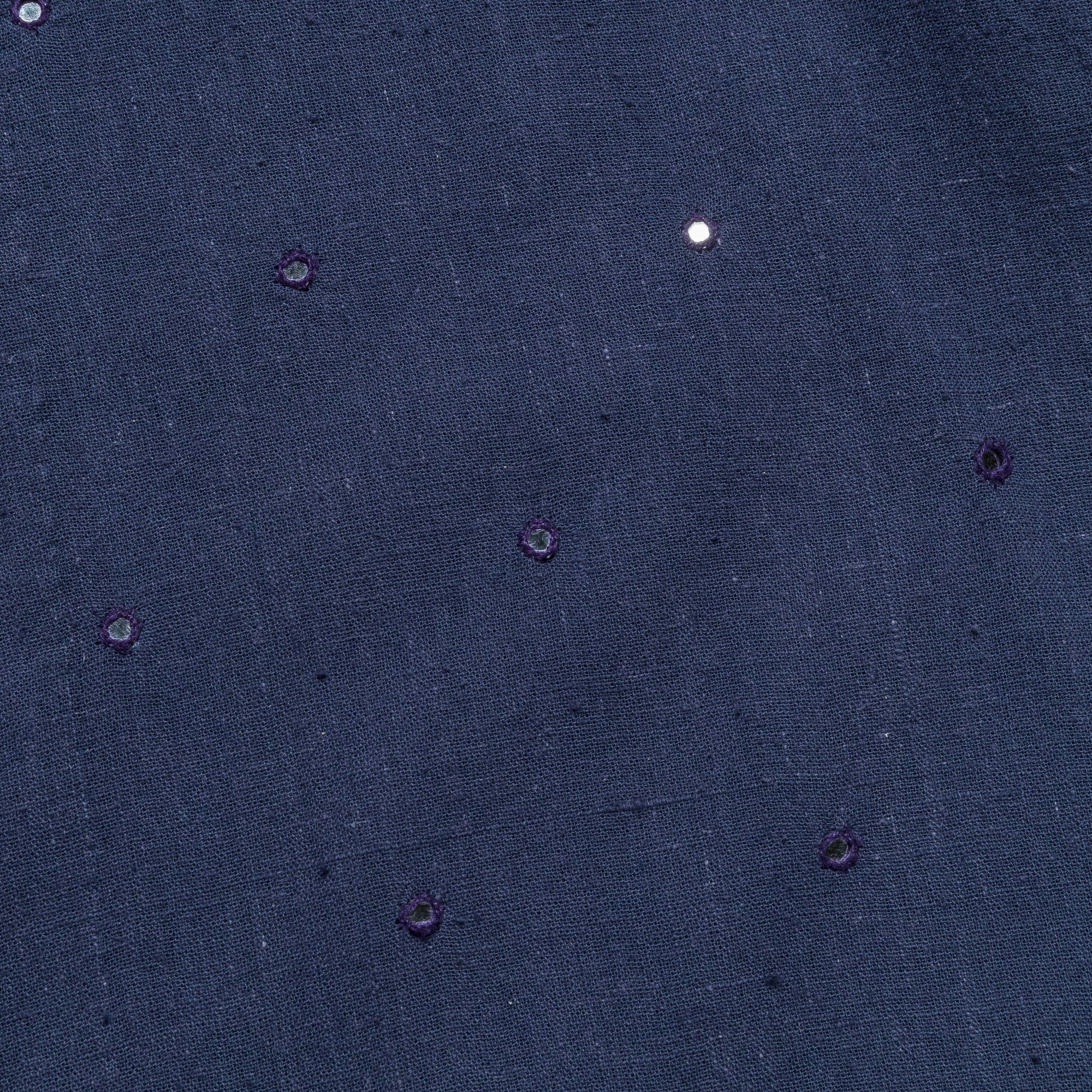 Layered Look Comfortable Wear Camp Shirt Mirror Hand Embroidery - Navy