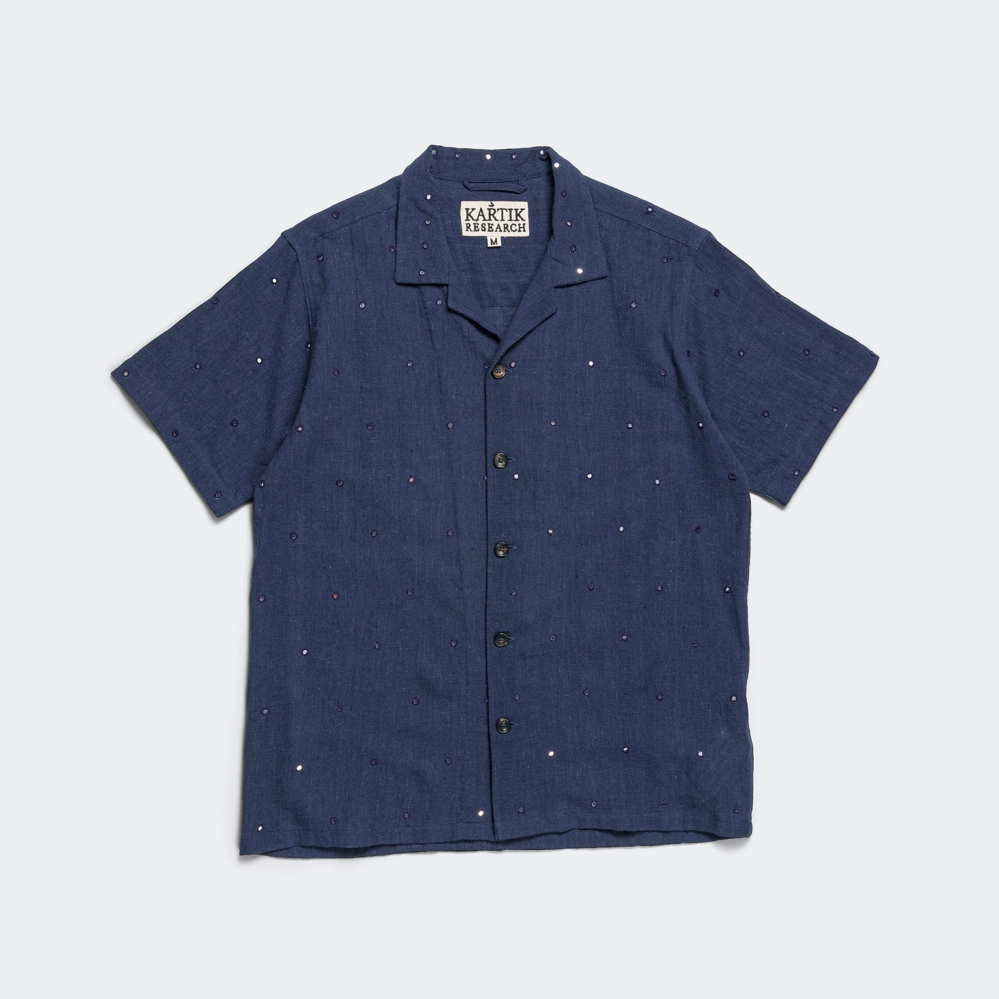 Camp Shirt Mirror Hand Embroidery - Navy Plus Size