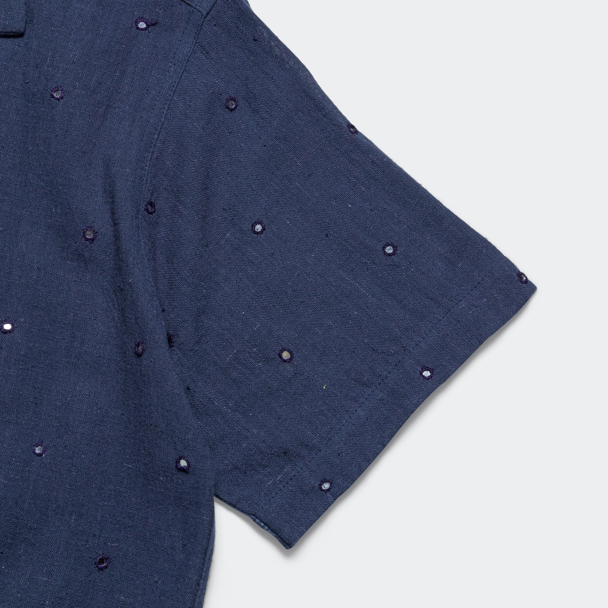 Camp Shirt Mirror Hand Embroidery - Navy Travel-friendly Flexible Knit