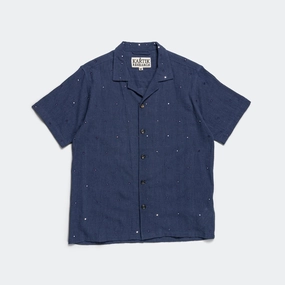 Camp Shirt Mirror Hand Embroidery - Navy Plus Size