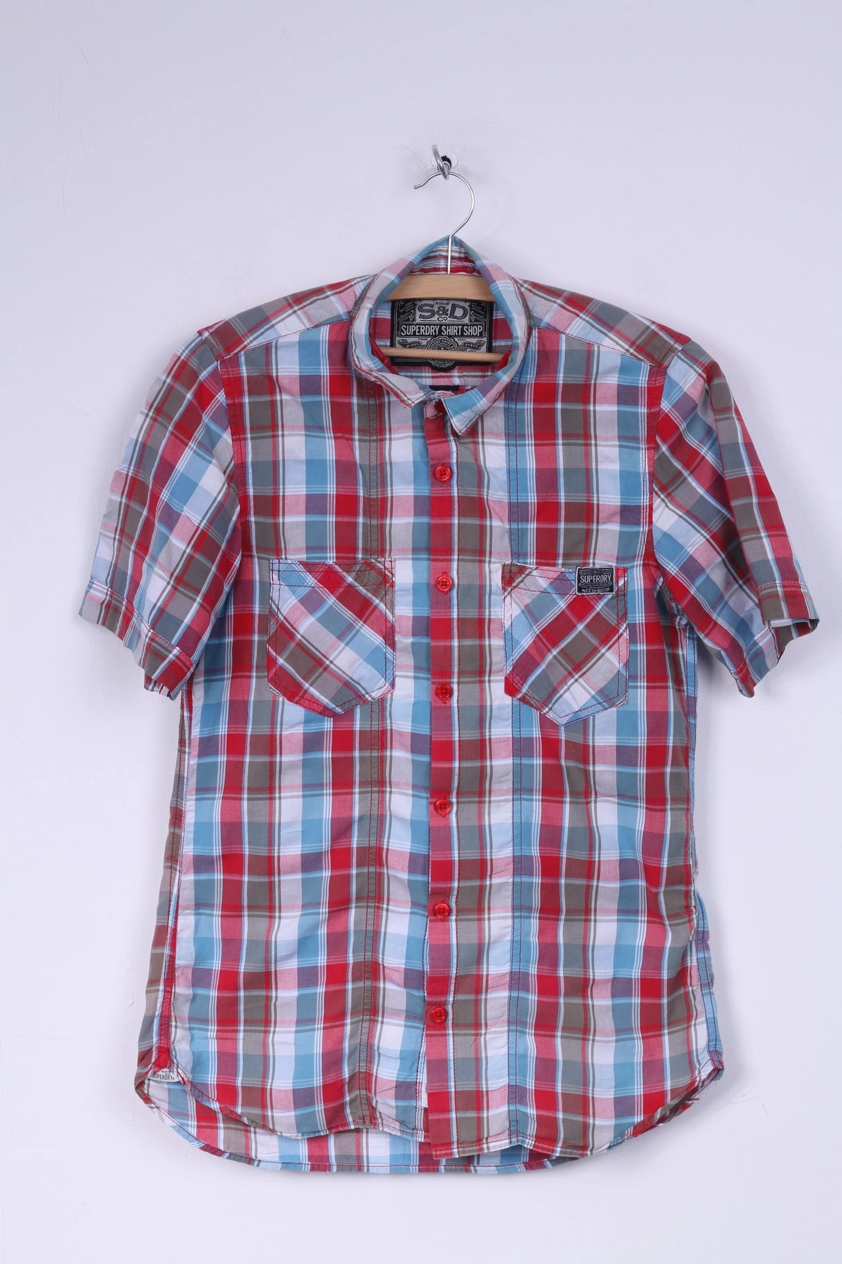 Tagless label Superdry Mens L Casual Shirt Short Sleeve Check Multi