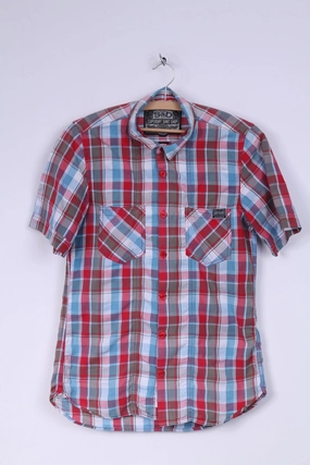 Tagless label Superdry Mens L Casual Shirt Short Sleeve Check Multi