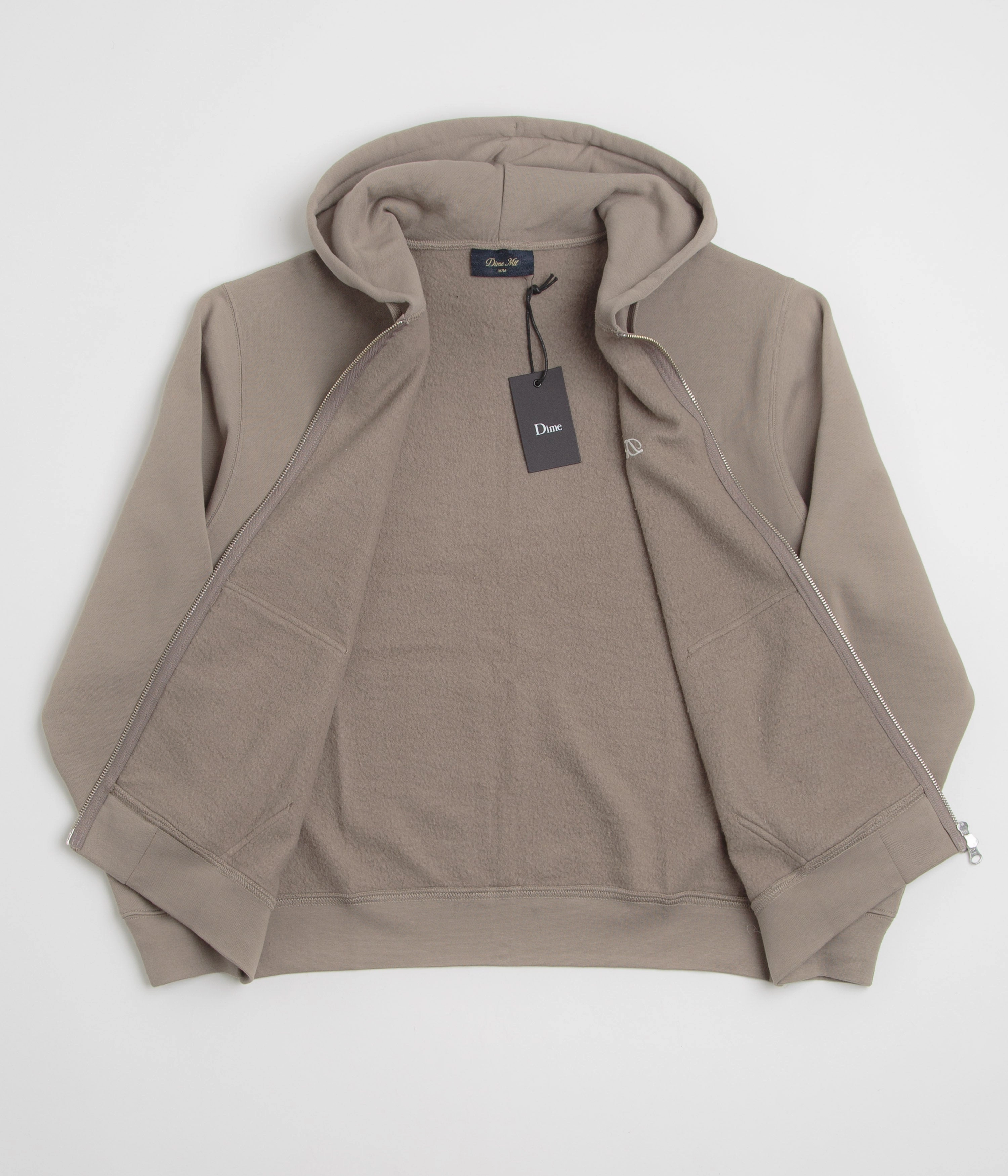 Vintage Look Running Gear Dime Cursive Small Logo Full Zip Hoodie - Driftwood