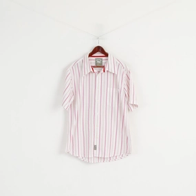 Fila Academy Men XL Casual Shirt White Pink Striped Biella Italy Cotton Top Plus Size Fit