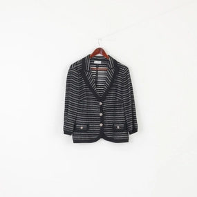 Long Sleeve All-Purpose Wear Giorgio Grati Women 52 XL Cardigan Black Striped Yacht Silver Buttons Italy Sweater