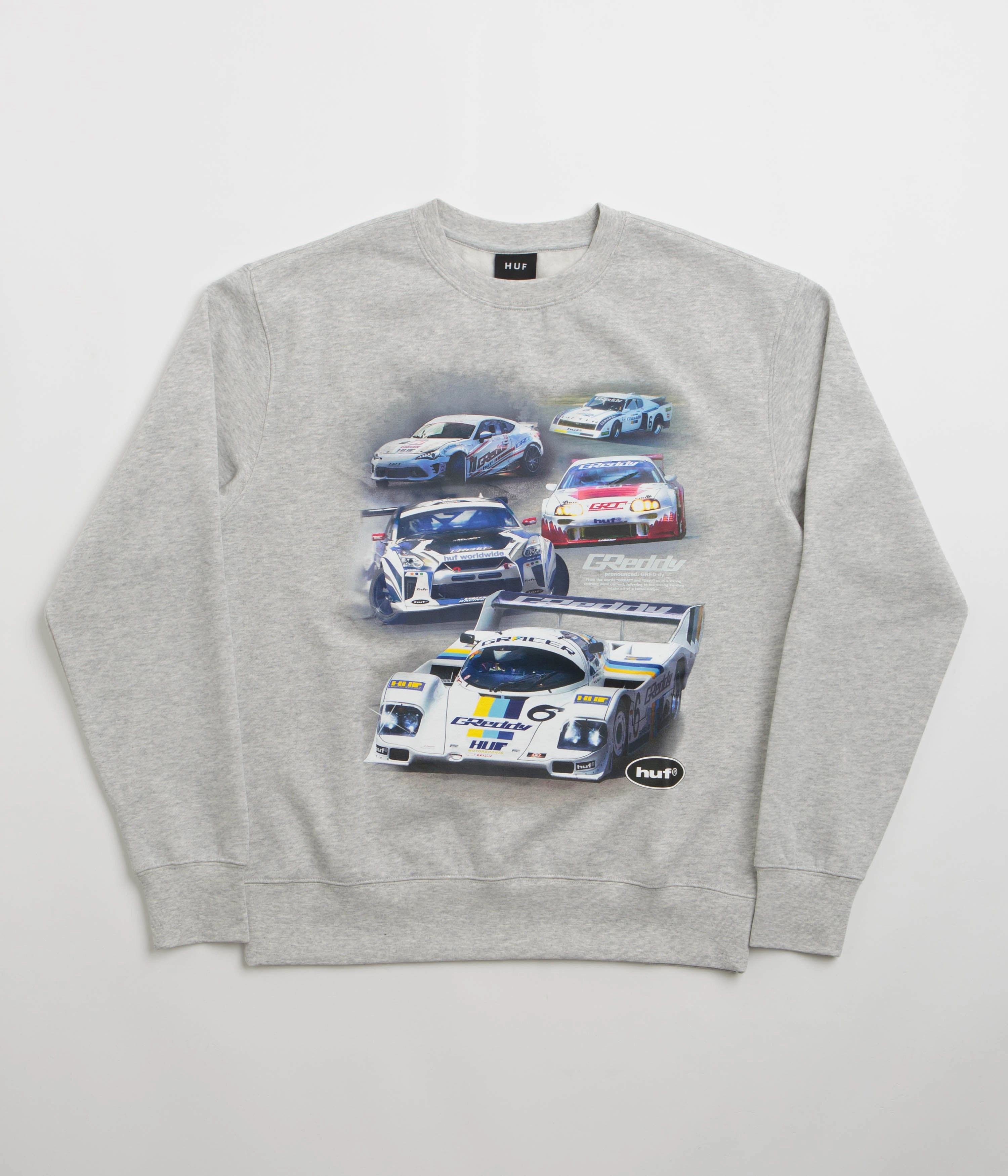 HUF Greddy Showcase Crewneck Sweatshirt - Heather Grey Long Sleeves product herringbone texture