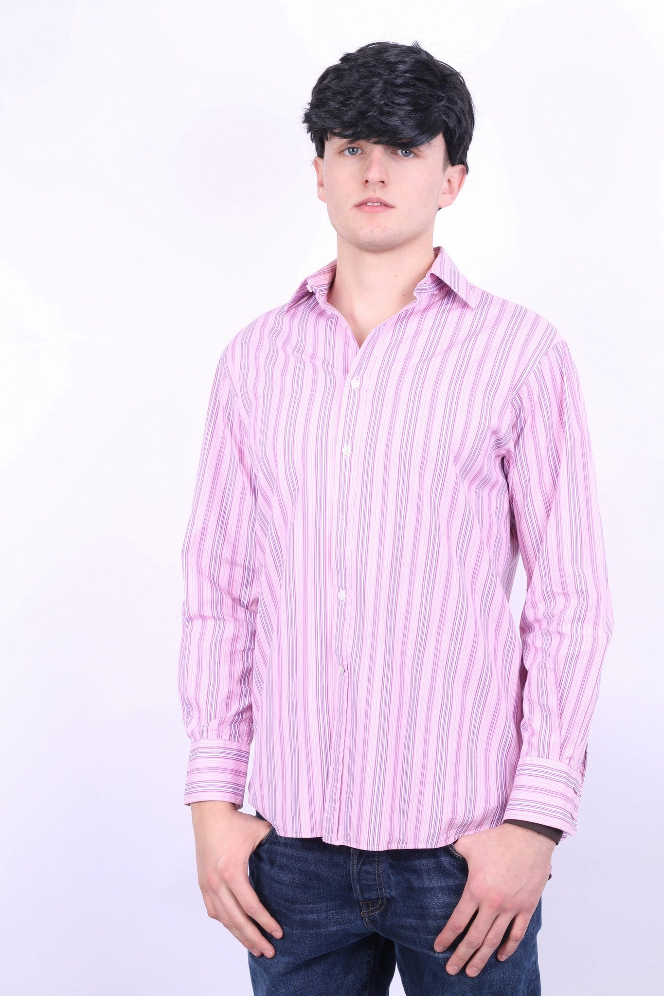 Thomas Pink Jermyn Street Mens 15 33.5 M Casual Shirt Pink Striped Cotton Casual Friday