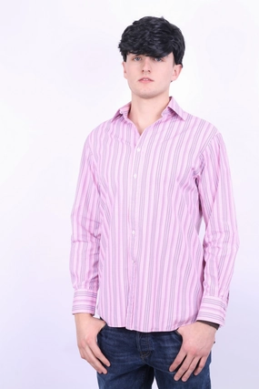 Thomas Pink Jermyn Street Mens 15 33.5 M Casual Shirt Pink Striped Cotton Casual Friday