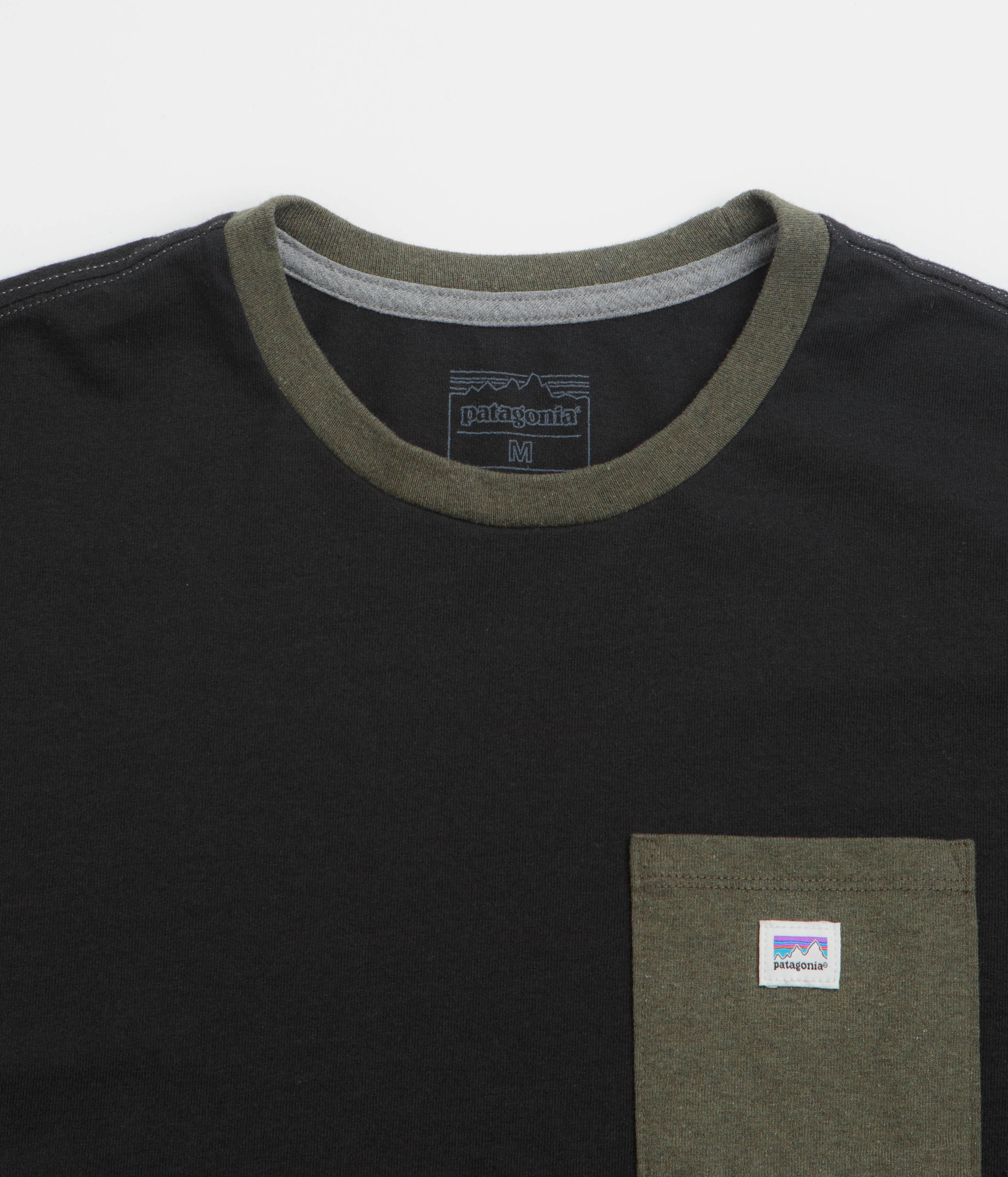 Fashion Fit OdorResistant Patagonia Shop Sticker Pocket Responsibili-Tee T-Shirt - Black / Basin Green