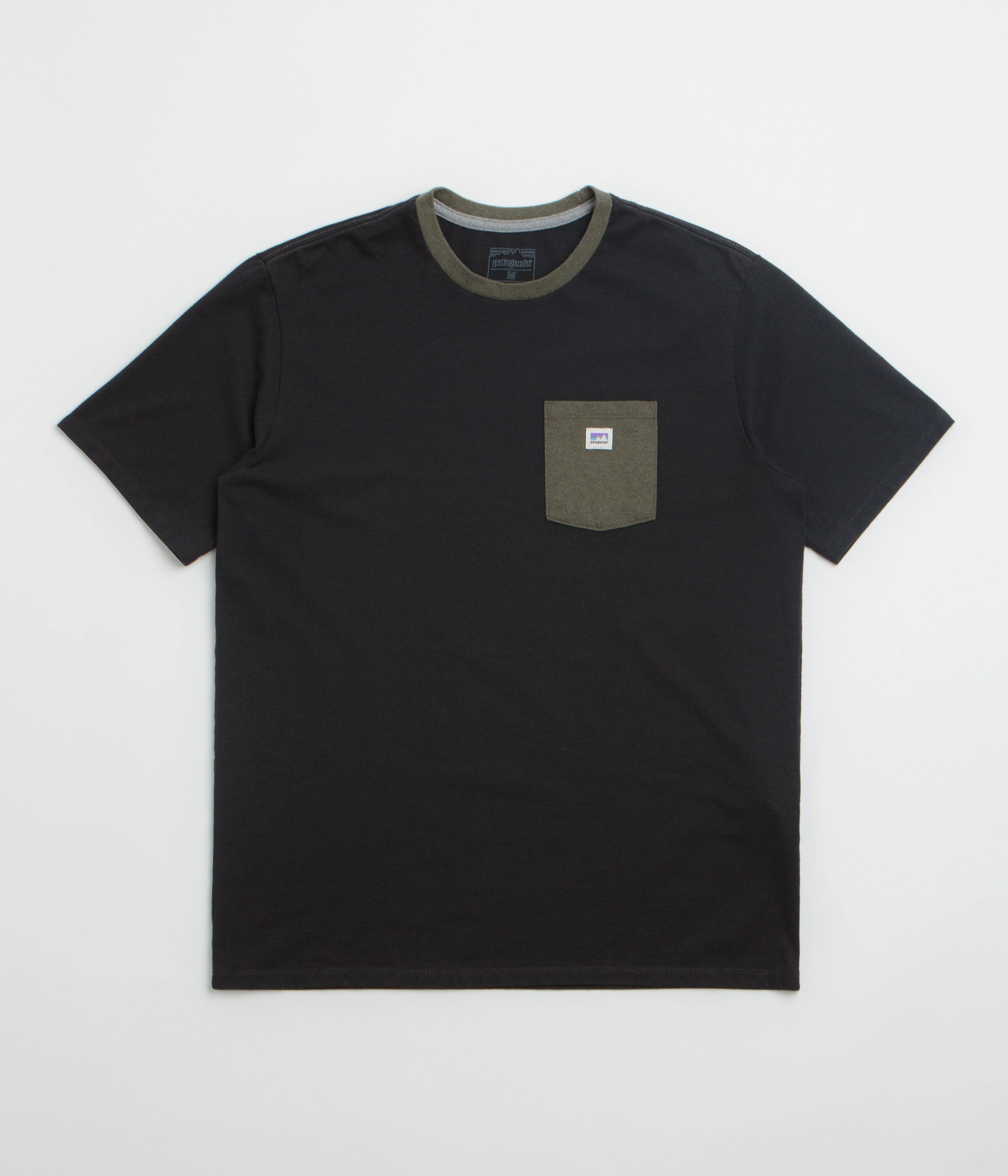 Patagonia Shop Sticker Pocket Responsibili-Tee T-Shirt - Black / Basin Green Classic Wearable Fashion Forward