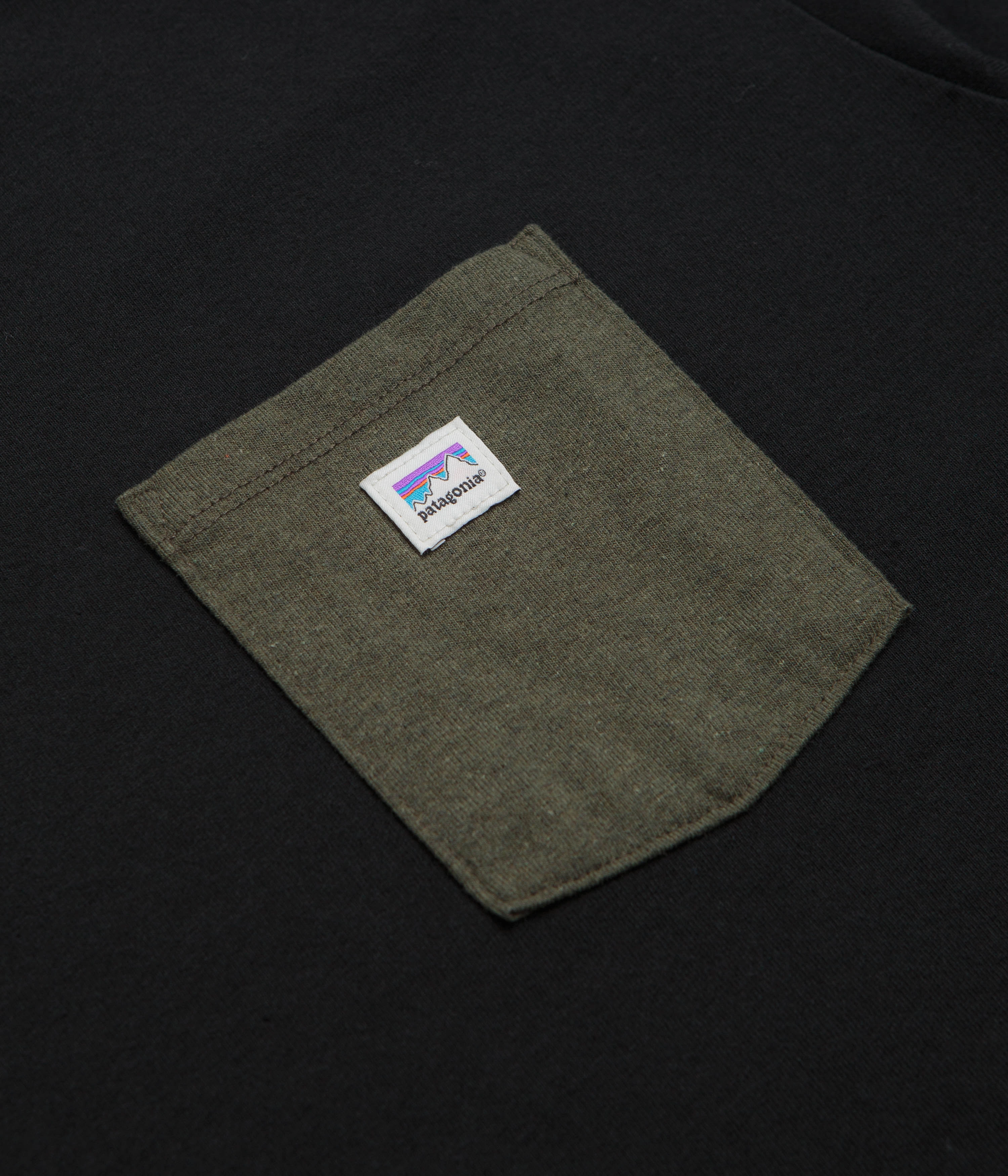Patagonia Shop Sticker Pocket Responsibili-Tee T-Shirt - Black / Basin Green All-Season Comfort Wear