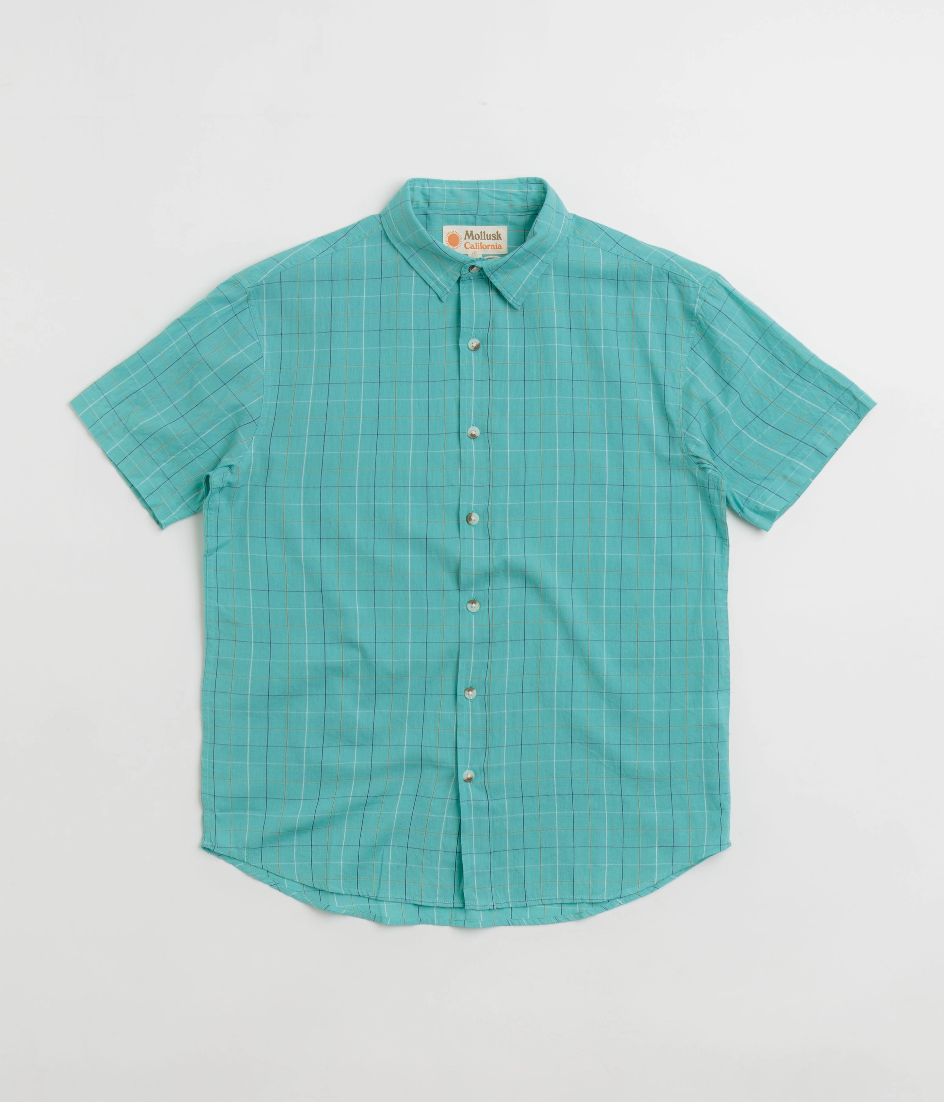 Mollusk Summer Shirt - Cyan Windowpane Non Irritating Tags Multi Layer Stitching