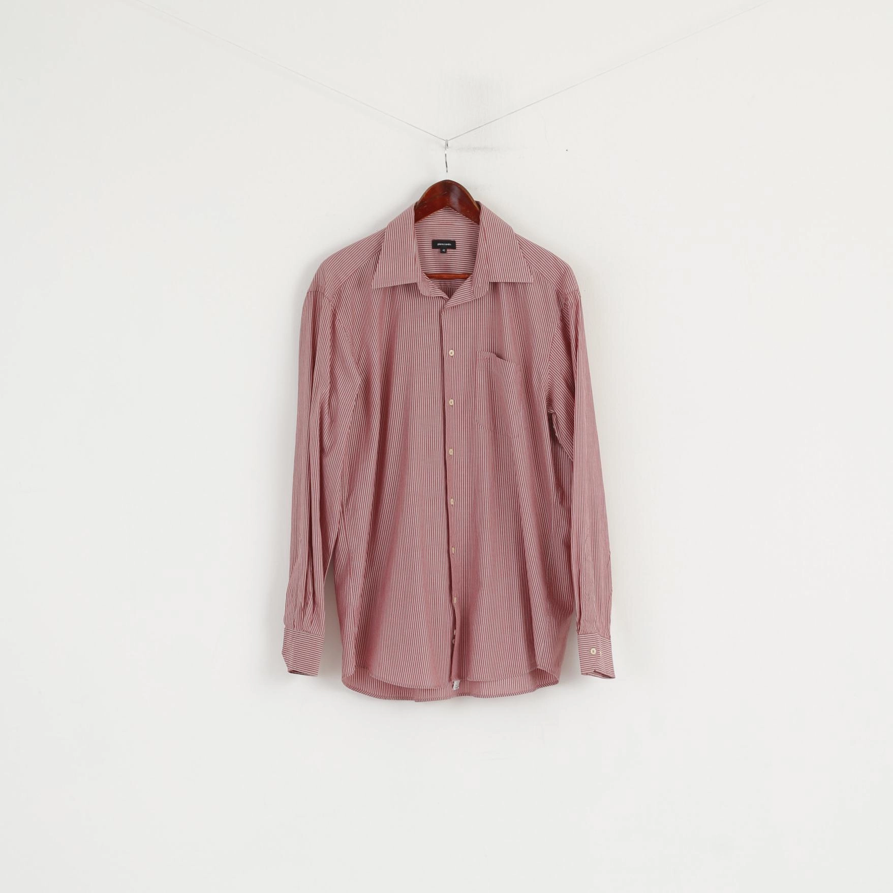 Long Sleeve Multi Pocket Utility Pierre Cardin Men 42 L Casual Shirt Maroon Cotton Striped Long Sleeve Top