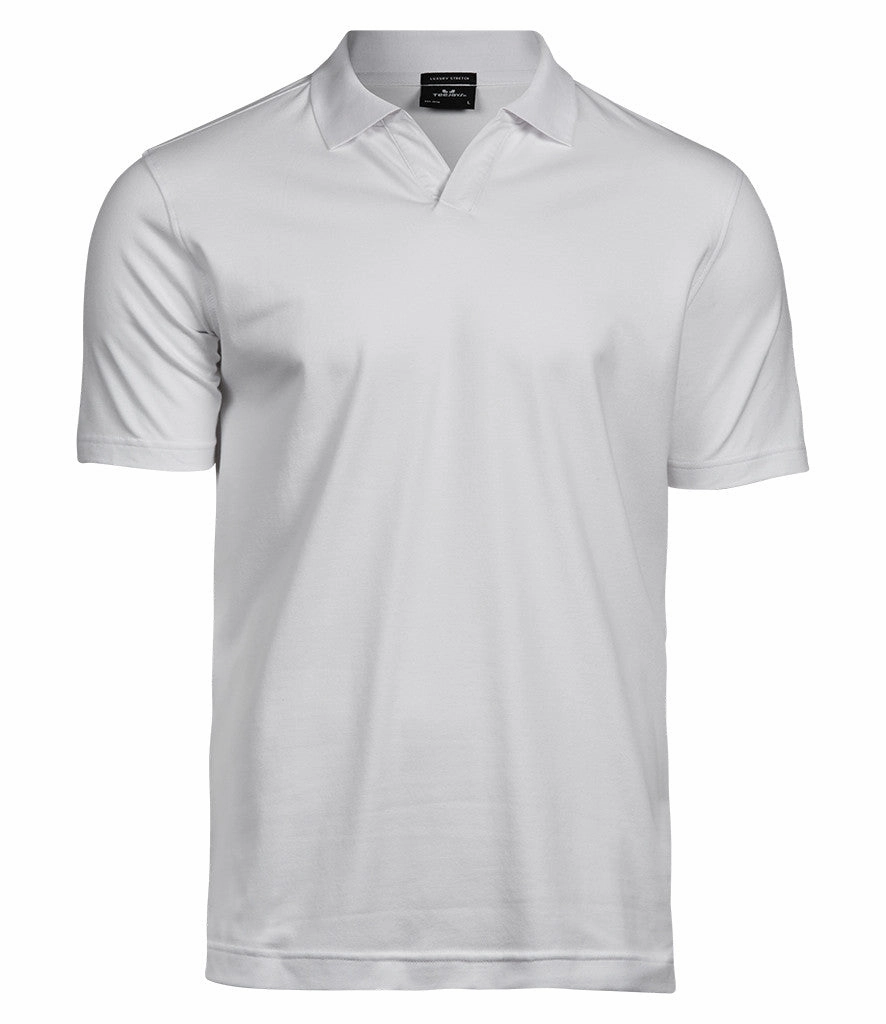 Luxury Stretch V Neck Polo | WHITE Ventilated Side Gussets
