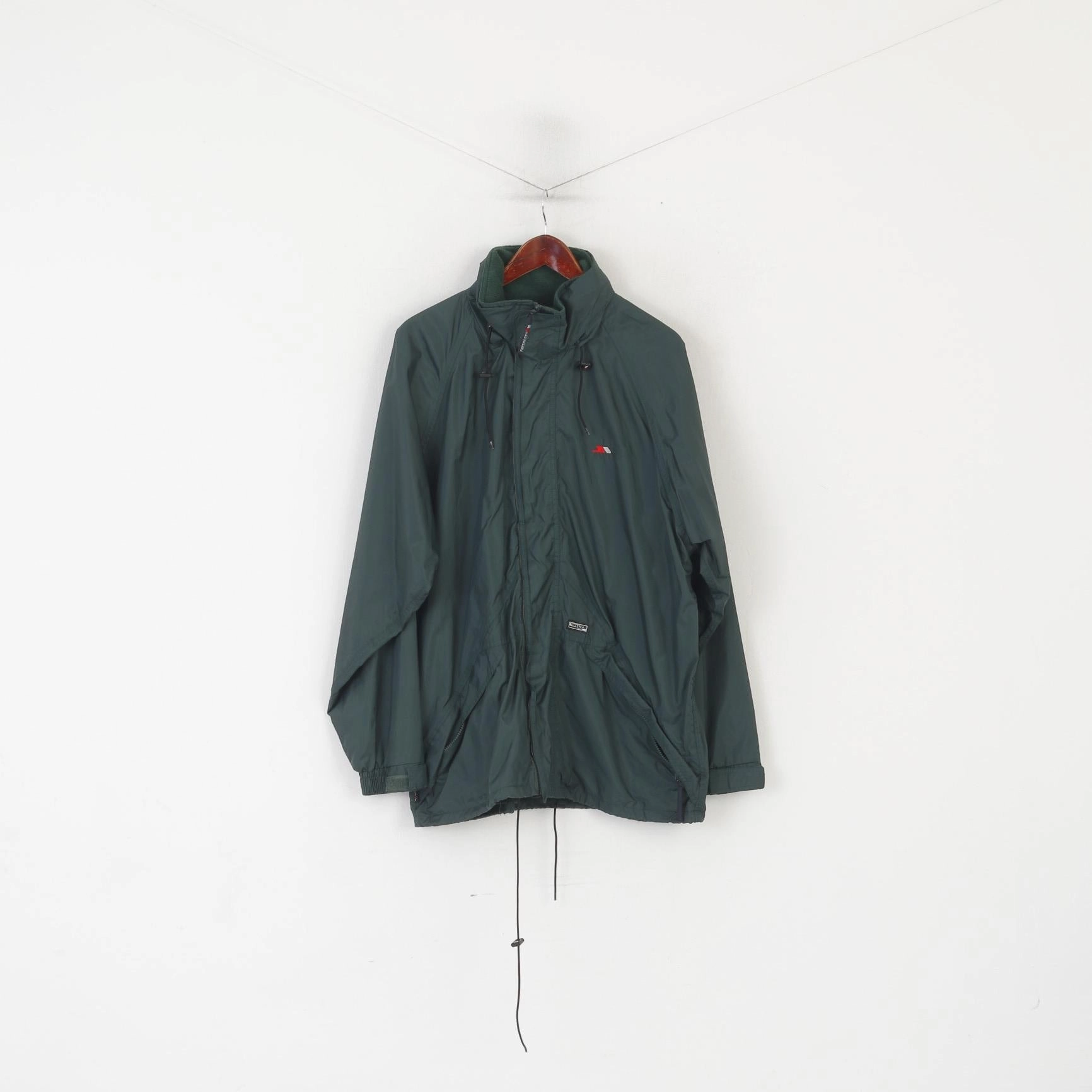 Trespass Breathable Golf Wear Men L Jacket Green Nylon Waterproof Hidden Hood Top Collared