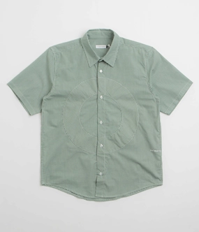 Pop Trading Company O Short Sleeve Gingham Shirt - Green / White Soft Touch Fabric Denim Blend