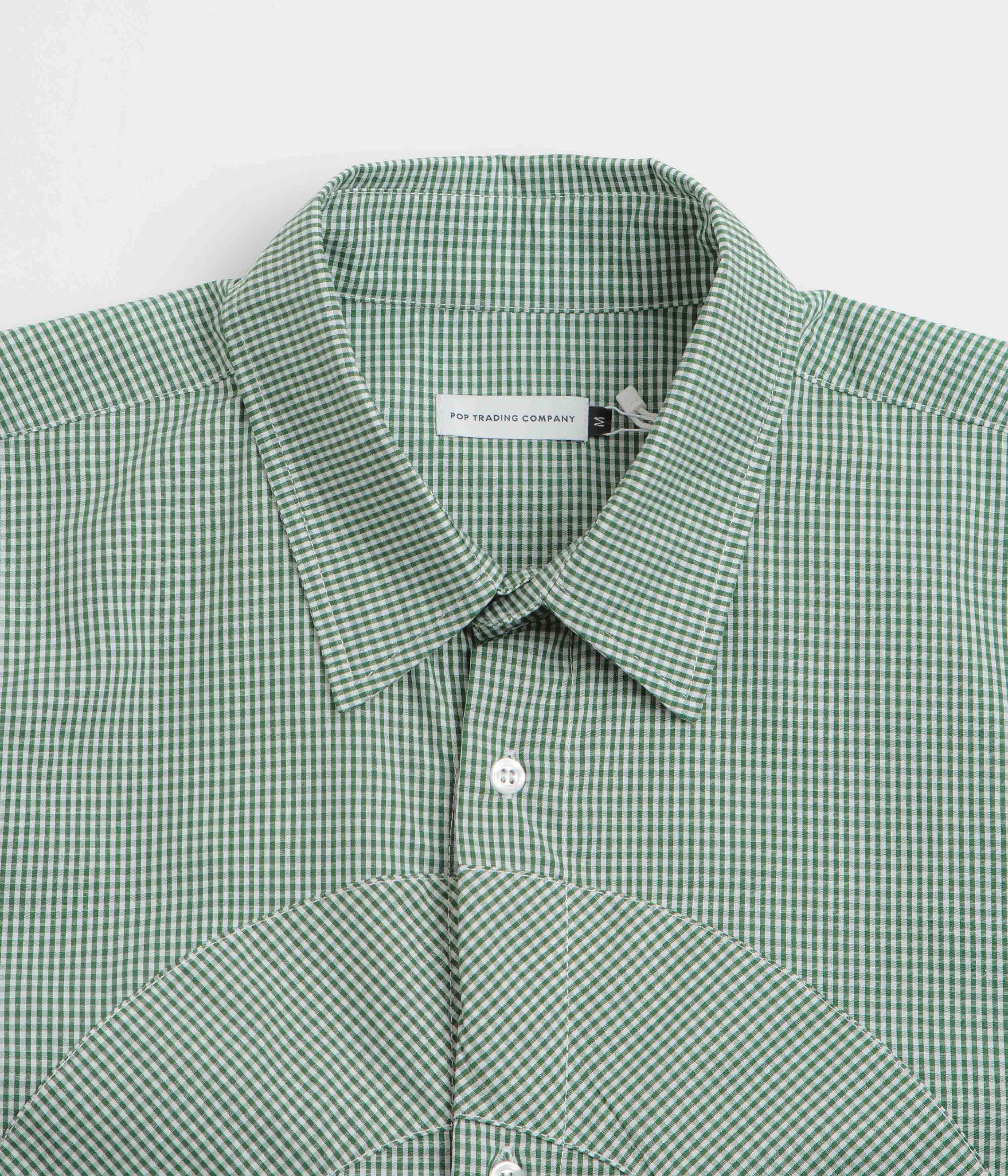 Pop Trading Company O Short Sleeve Gingham Shirt - Green / White Versatile Outfit