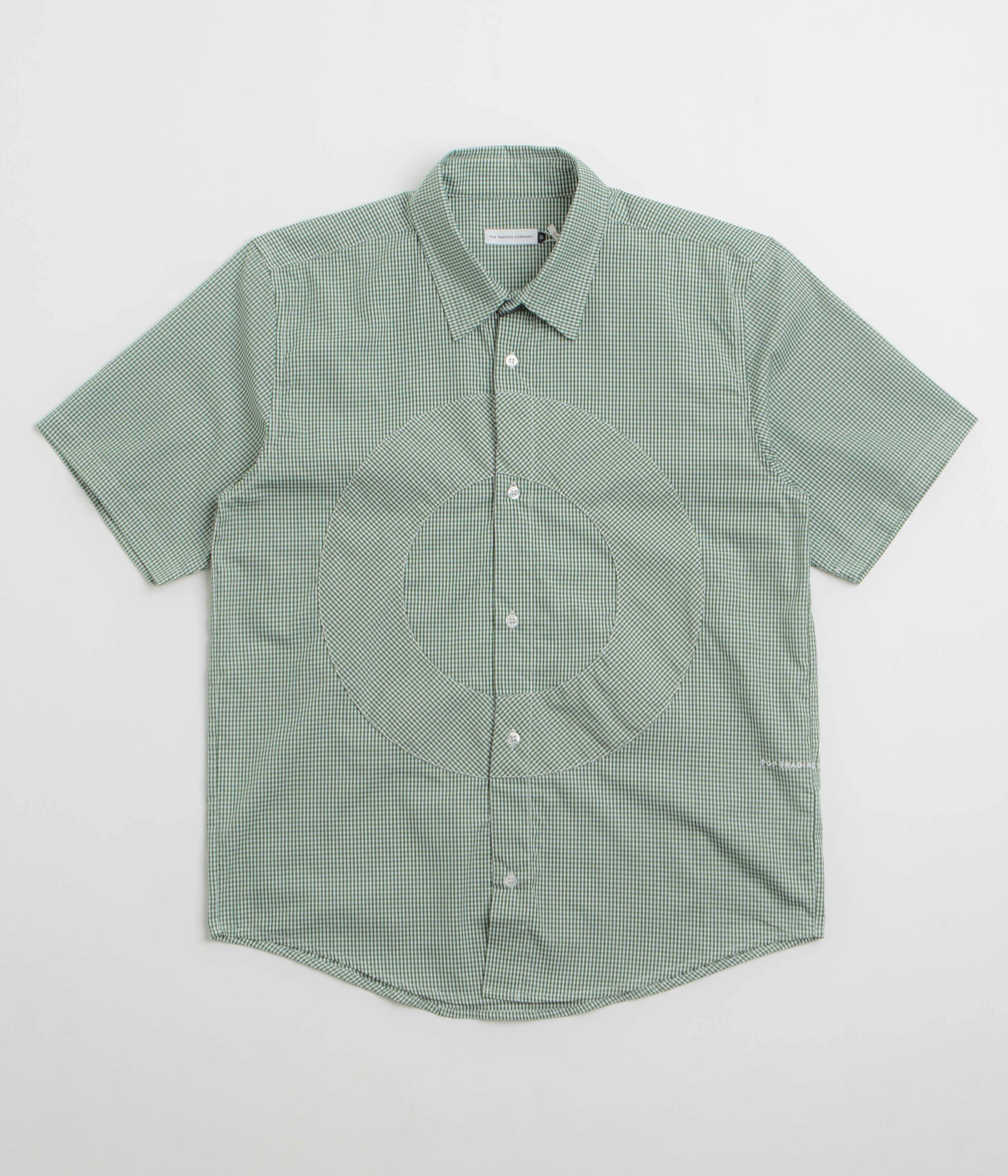 Pop Trading Company O Short Sleeve Gingham Shirt - Green / White Soft Touch Fabric Denim Blend