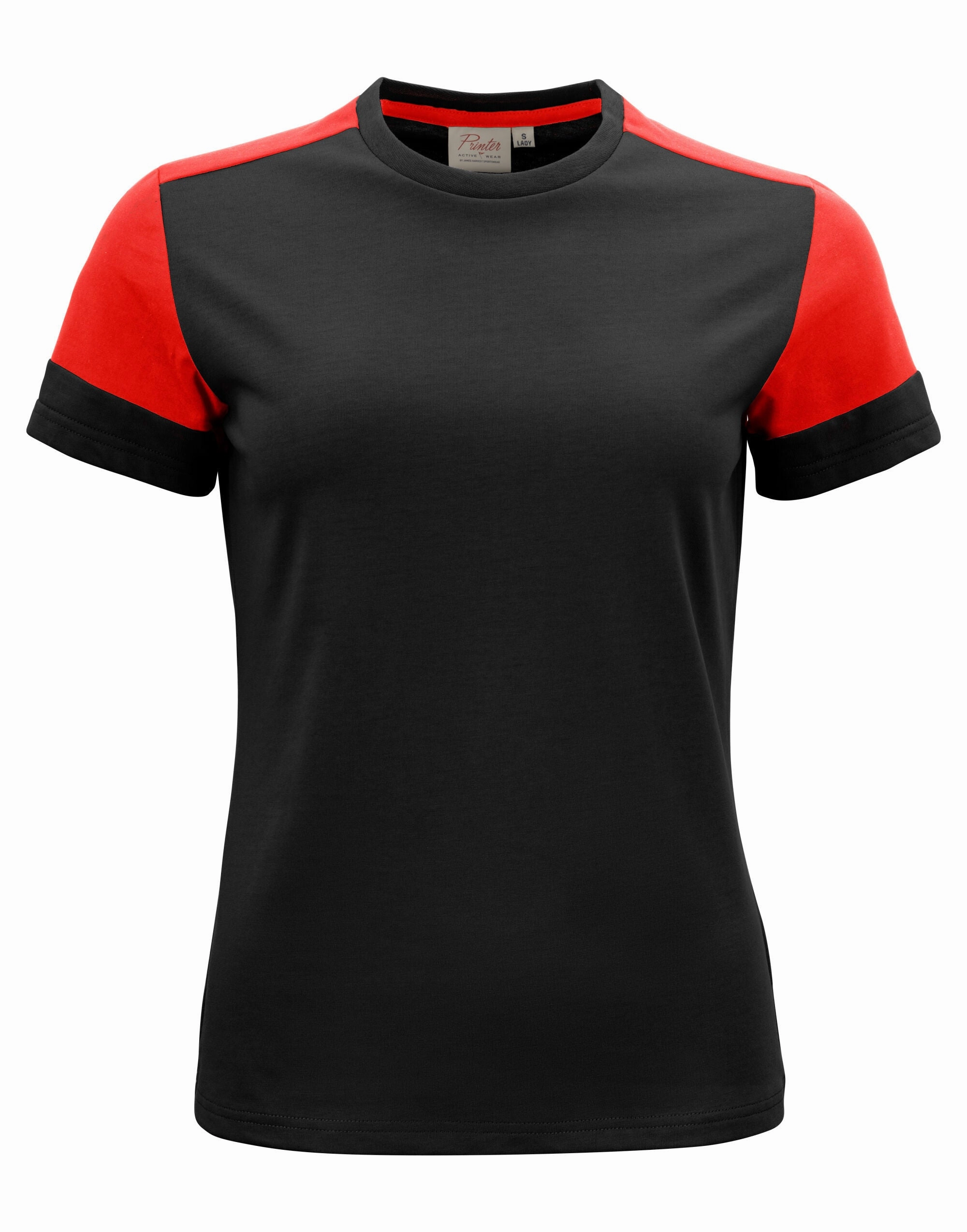Two Tone Ladies T-shirt | BLACK/RED Layered Hem Design