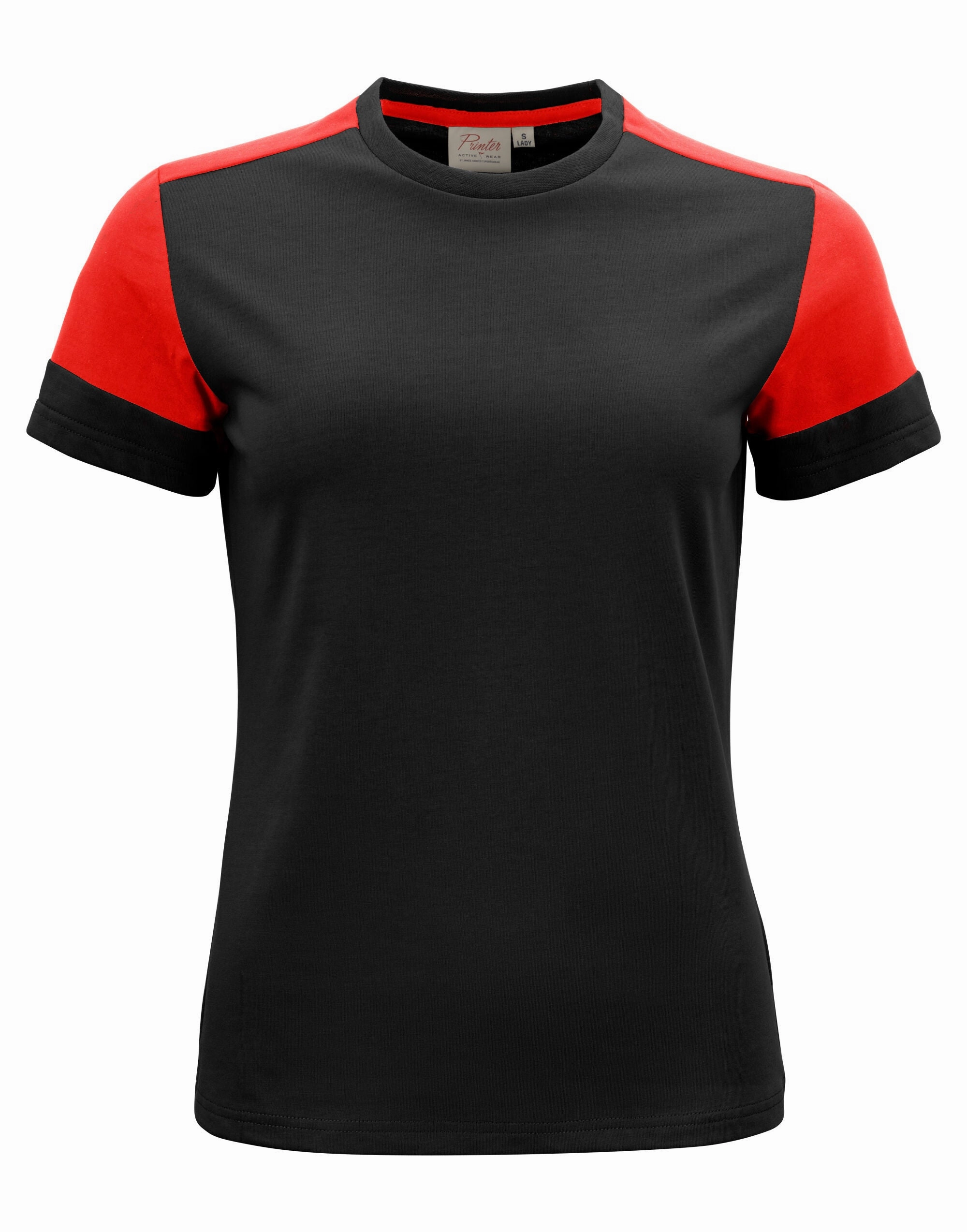 Organic Cotton Blend Anti Bacterial Treatment Two Tone Ladies T-shirt | BLACK/RED
