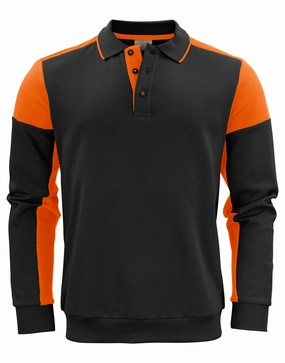 Minimal Staple Two Tone Long Sleeve Polo Sweatshirt | BLACK/ORANGE