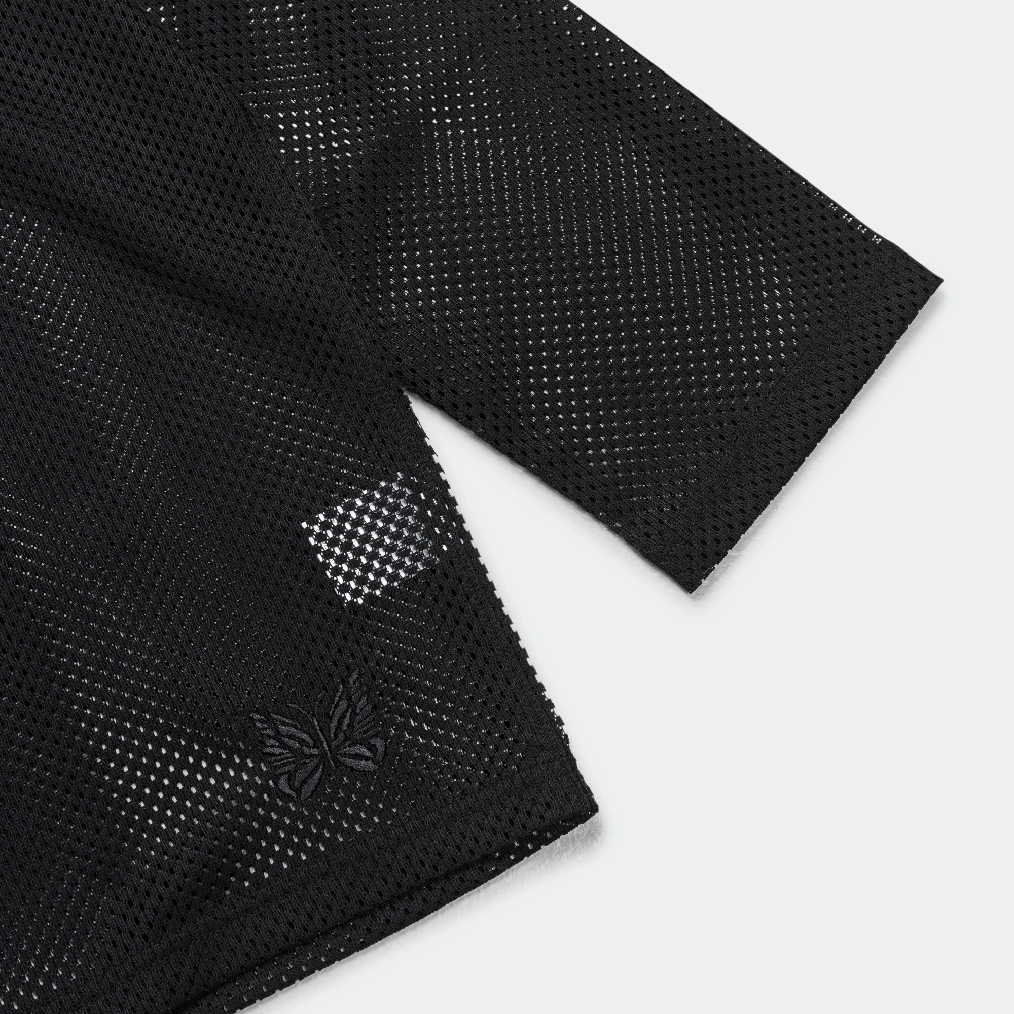 Short sleeved breeziness Skinny Fit U-Neck LS Tee - Black Raschel Lace