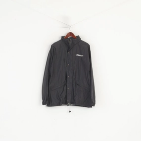 Uhlsport Men 54 L Jacket Black Vintage Nylon Waterproof Hidden Hood Sport Top MultiPocketDesign