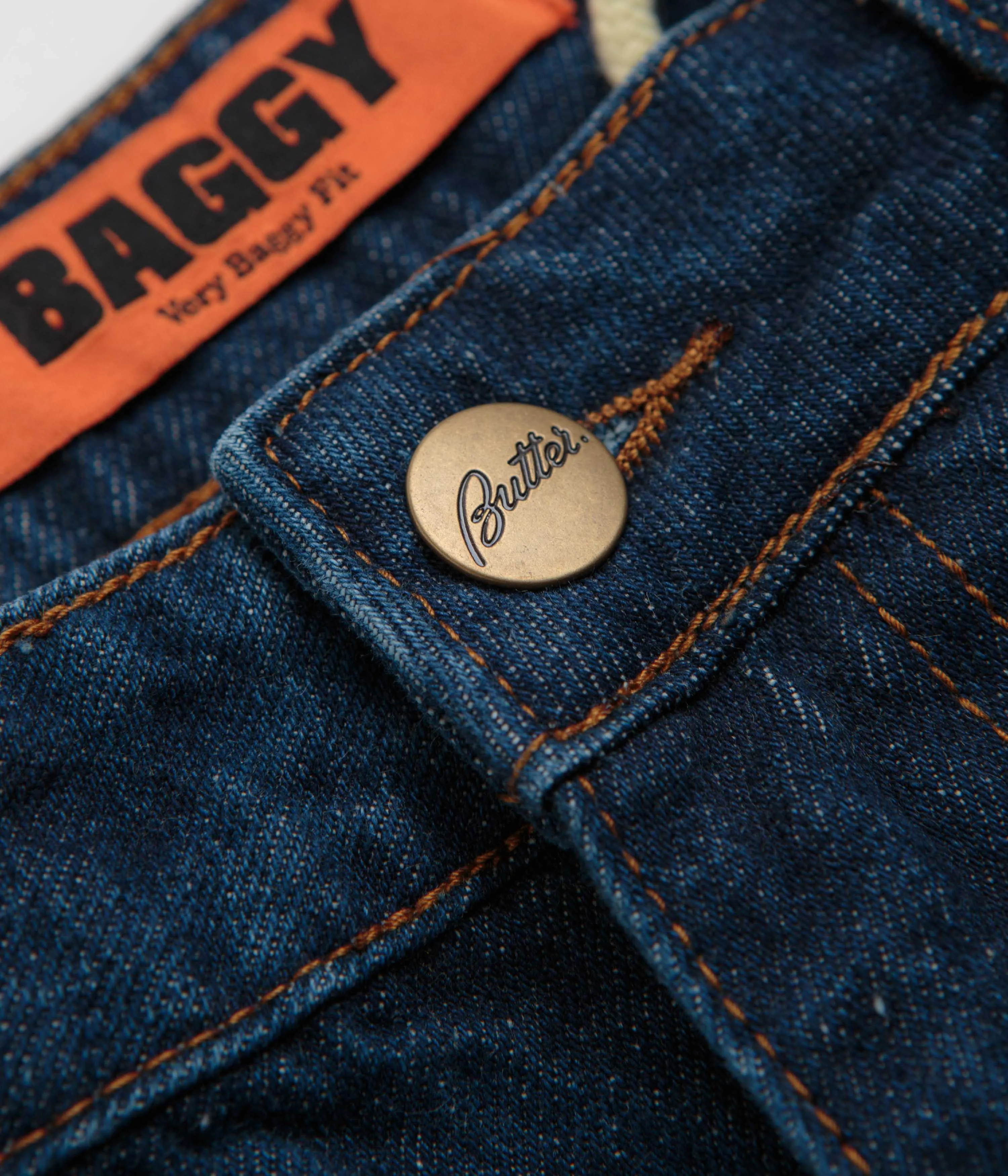 Crosshatch Stitching Butter Goods Baggy Jeans - Dark Indigo