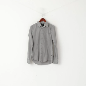 EasyCare Fabric Autumn Look Guess Men M Casual Shirt Gray Striped Cotton Stretch Long Sleeve Pocket Top