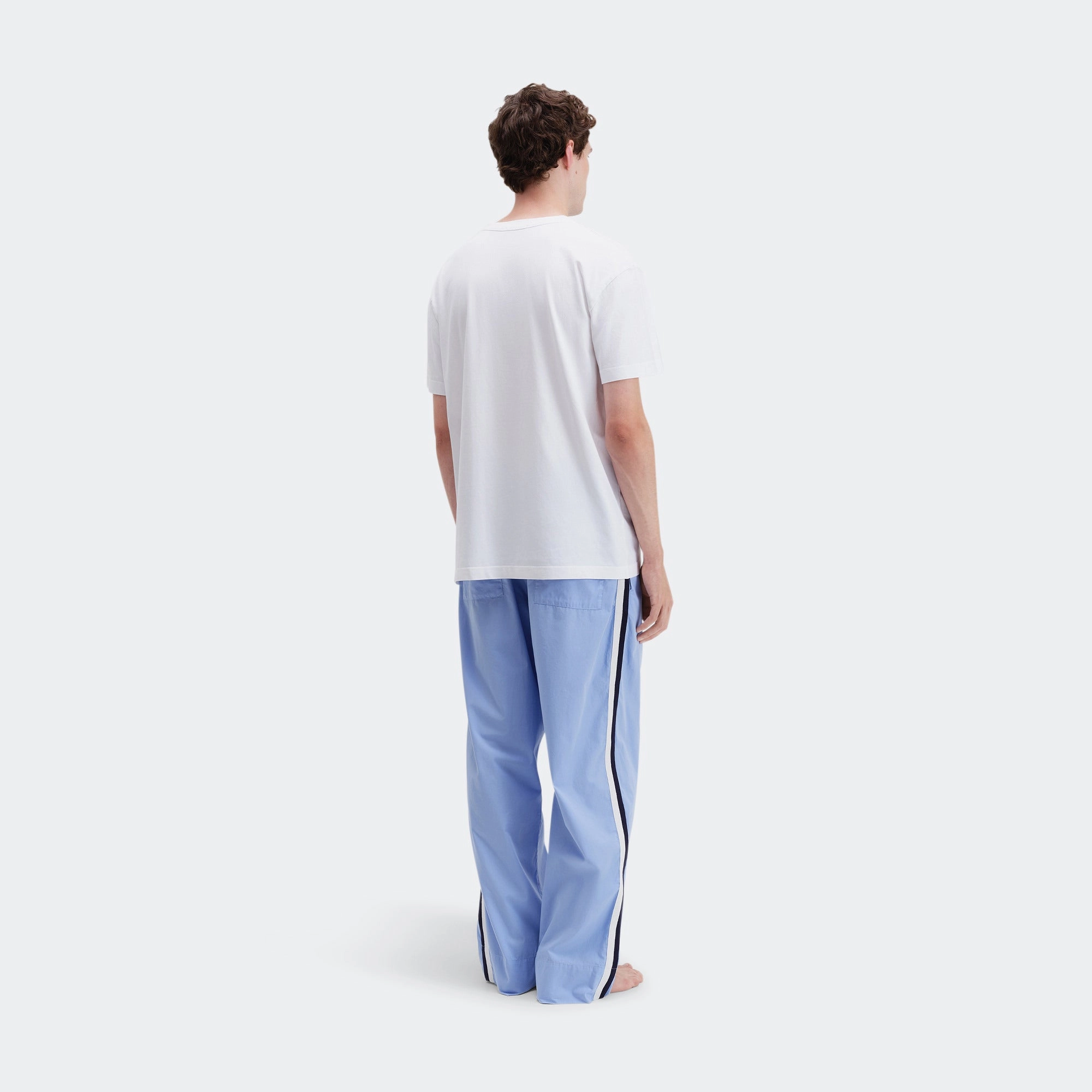 Pyjama Pants Grosgrain Side Stripe - Cornflower Blue Cotton Poplin SeamlessPockets