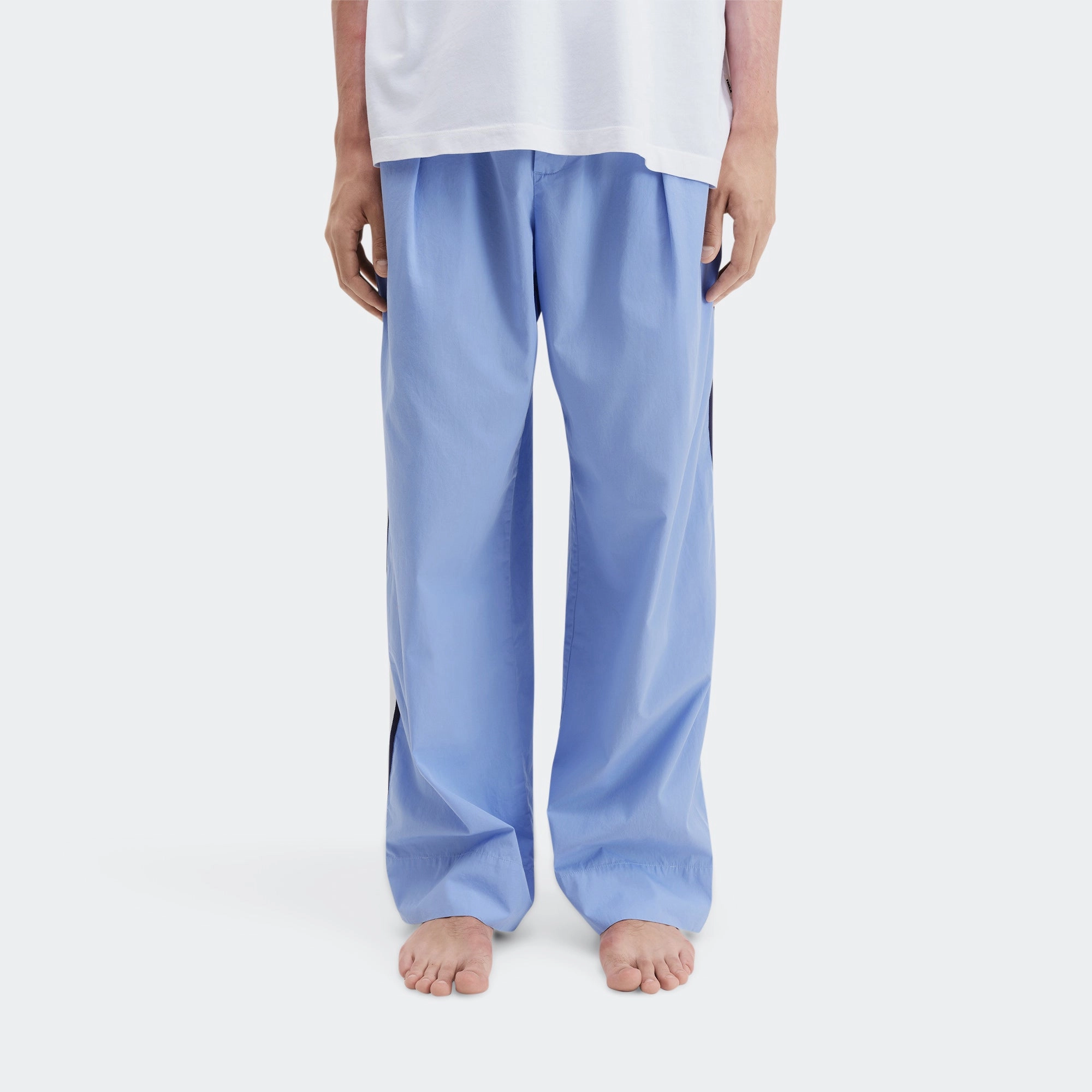 Pyjama Pants Grosgrain Side Stripe - Cornflower Blue Cotton Poplin Comfortable Fabric Plus-size option
