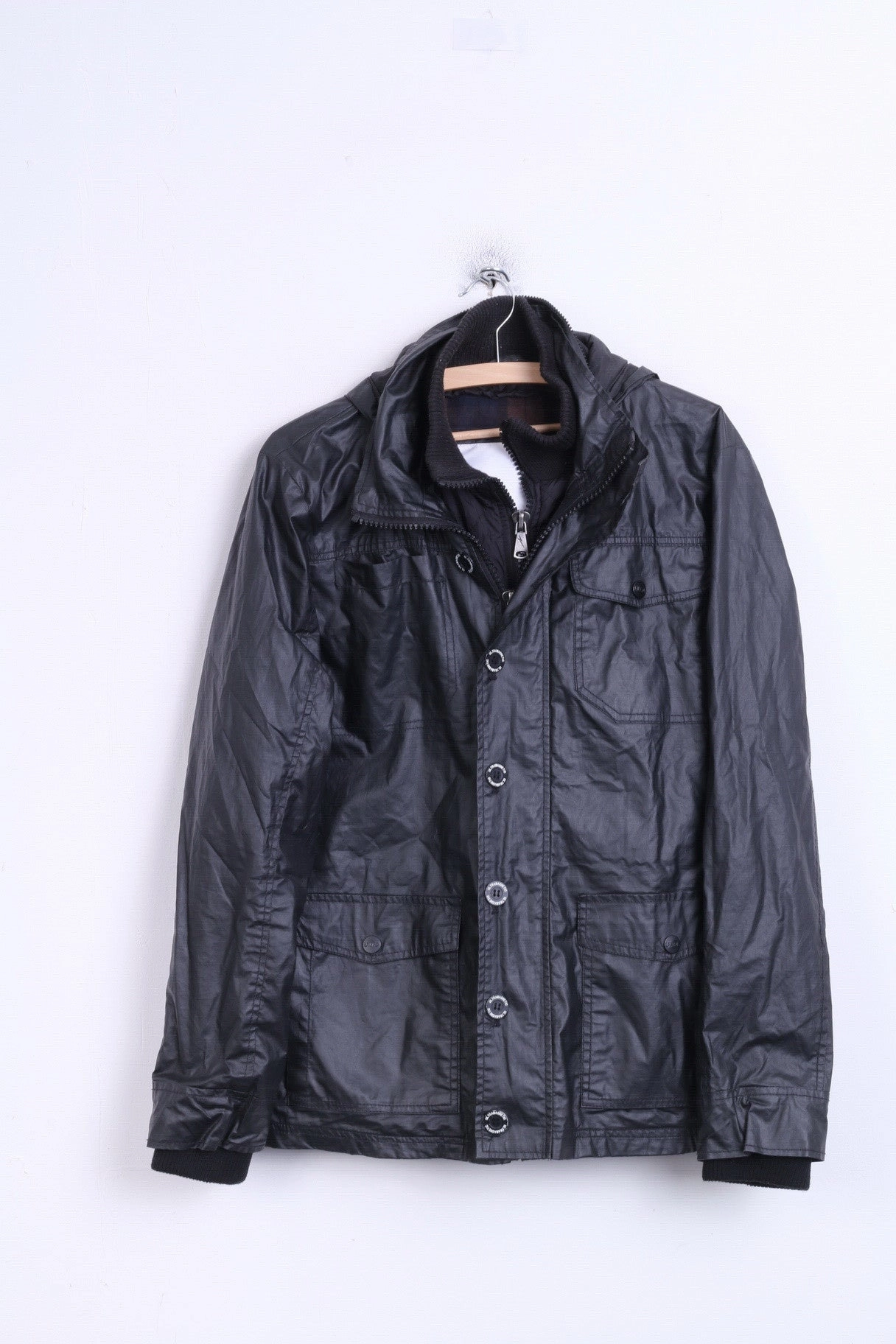 ULTRAMAGNETIC Mens M Jacket Black Wax Cotton Hood Functional Piece