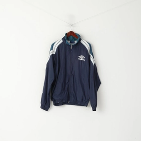 Umbro Men L Jacket Navy Activewear Vintage 90s Retro Zip Up Training Sportswear Top Trail Fit HiddenStorage