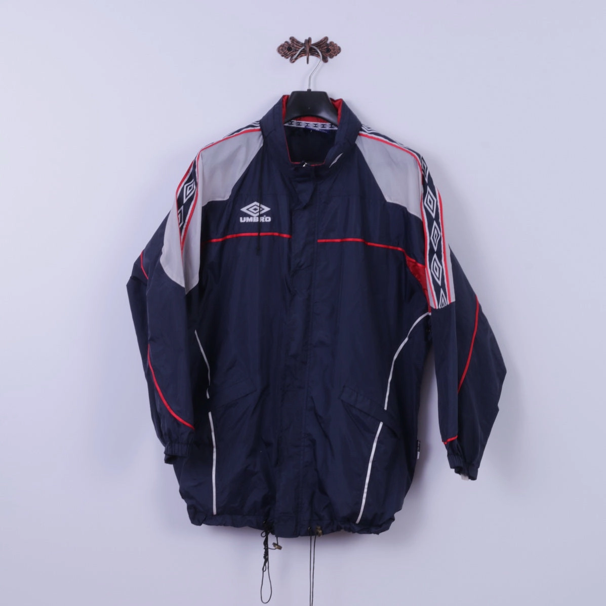 Umbro Men M Jacket Navy Nylon Waterproof Hidden Hood Sportswear Active Top Award Sport Edge