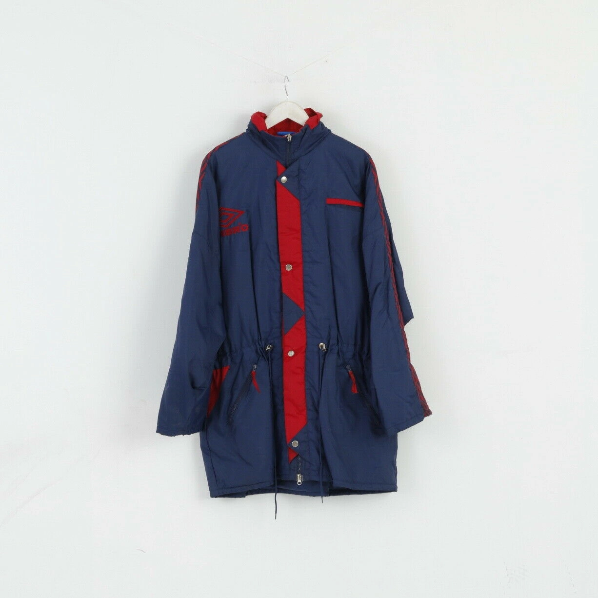 Casual Outdoor Wear Umbro Mens 2XL Jacket Navy Vintage Nylon Waterproof Oldschool Parka Hidden Hood