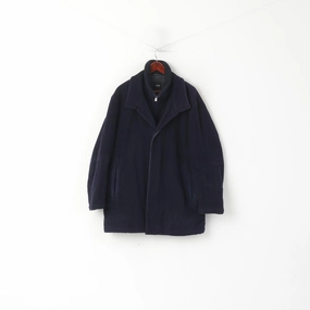 Hugo Boss Men 50 L Jacket Navy Wool Cashmere Blend Vintage Oversize Zip Up Coat middle aged people cyclist