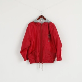 full-zip Cozy Interior Broadcast Men 46 L Jacket Red Vintage Nylon Waterproof Nylon Full Zipper Hoooded Top