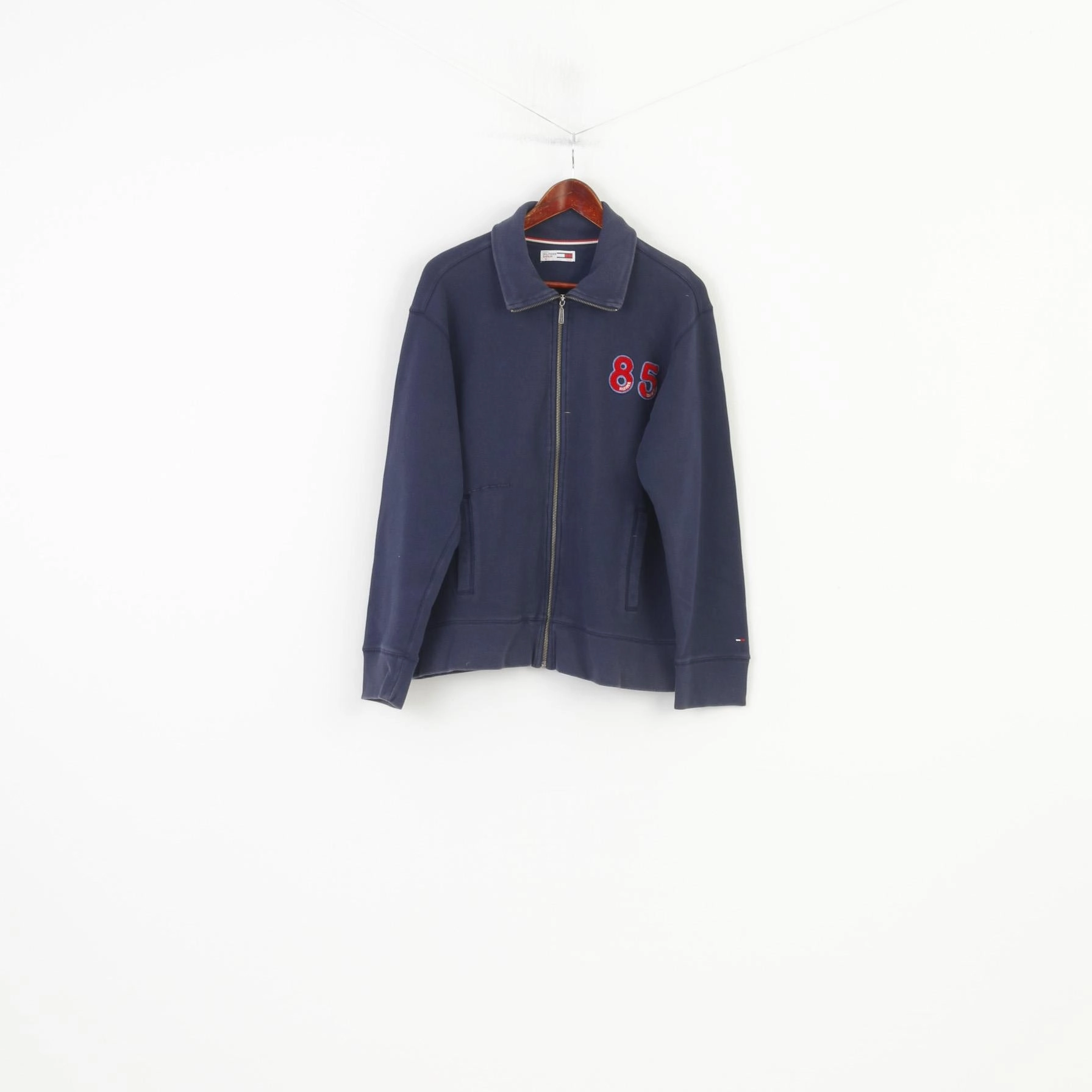 Hilfiger Denim Men M Sweatshirt Navy Cotton Full Zipper  Vintage  Top Cozy And Stylish