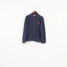 Hilfiger Denim Men M Sweatshirt Navy Cotton Full Zipper  Vintage  Top Cozy And Stylish