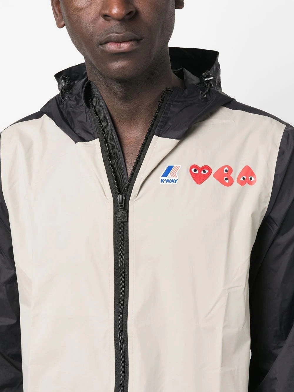 Ring Round-neck Unisex K-Way Double Colours Cagoule - Beige/Black