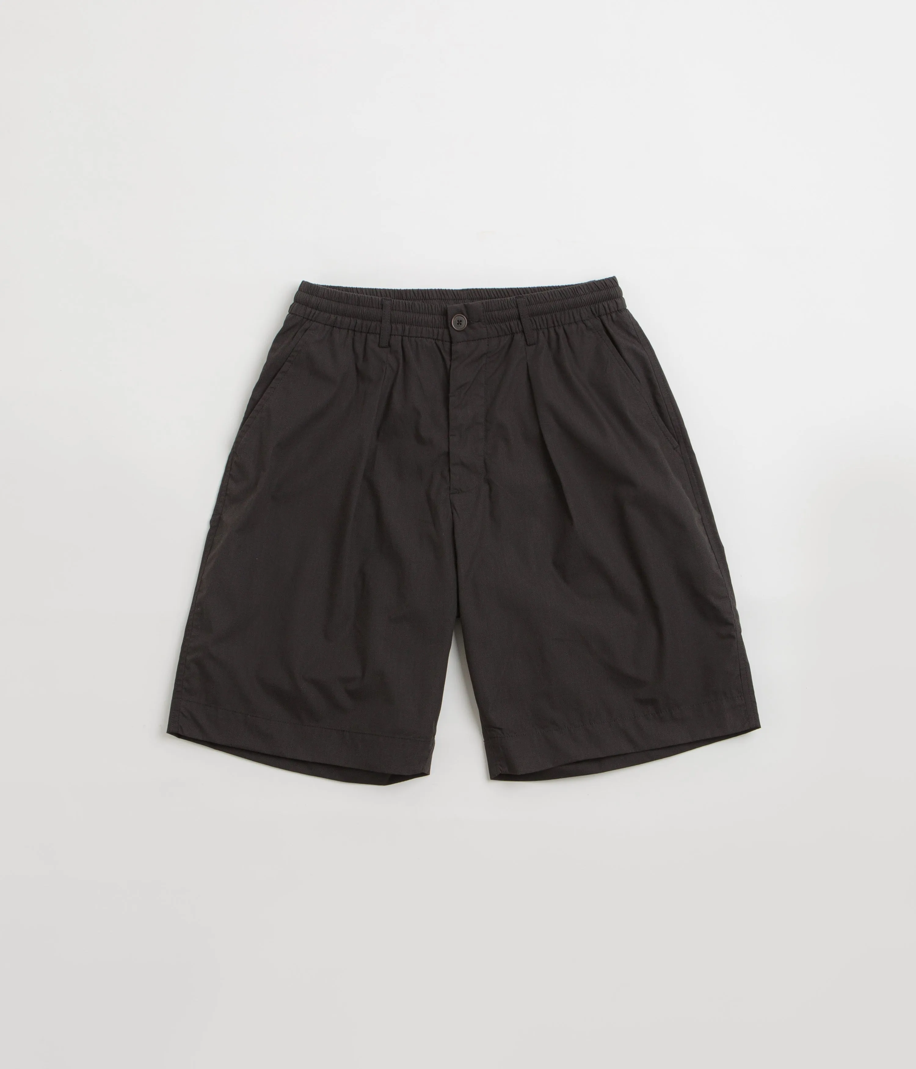 Universal Works Pleated Track Shorts - Black Sporty Casual Tagless Labeling