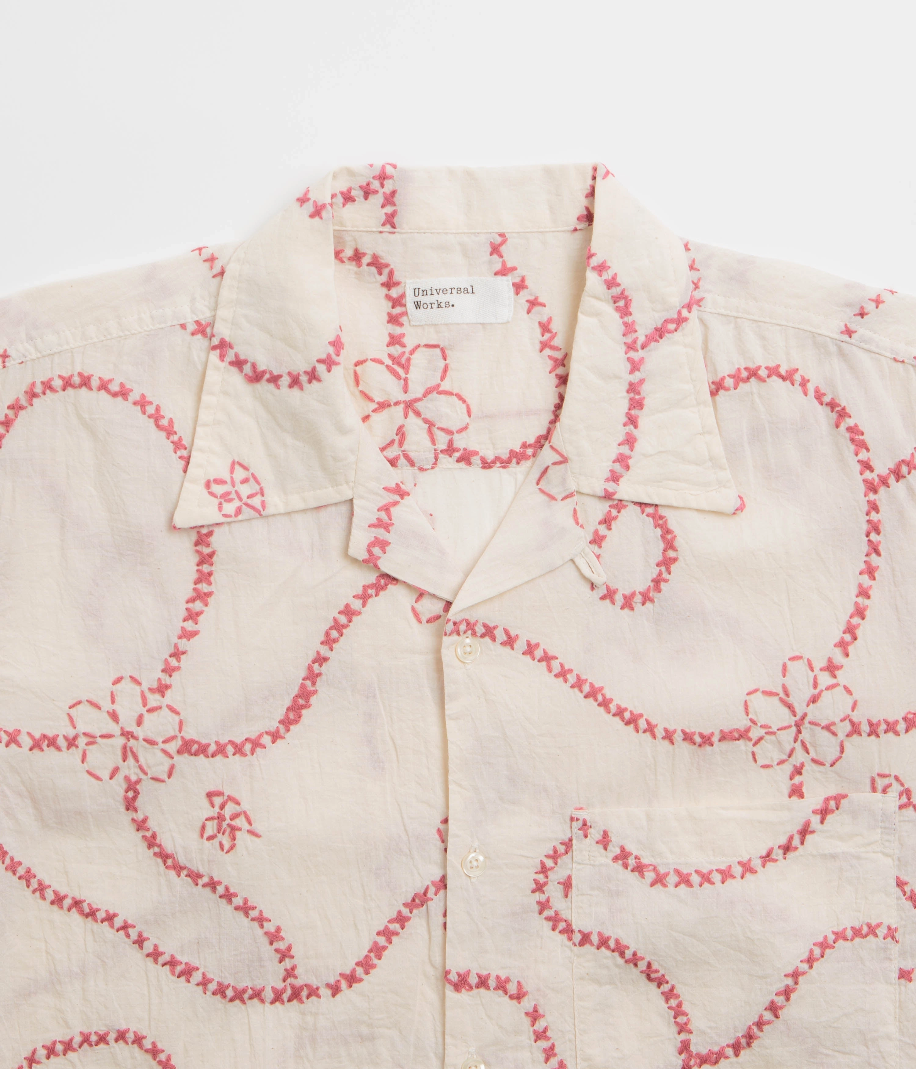 Universal Works Camp Shirt - Ecru Terracotta Pure Cotton