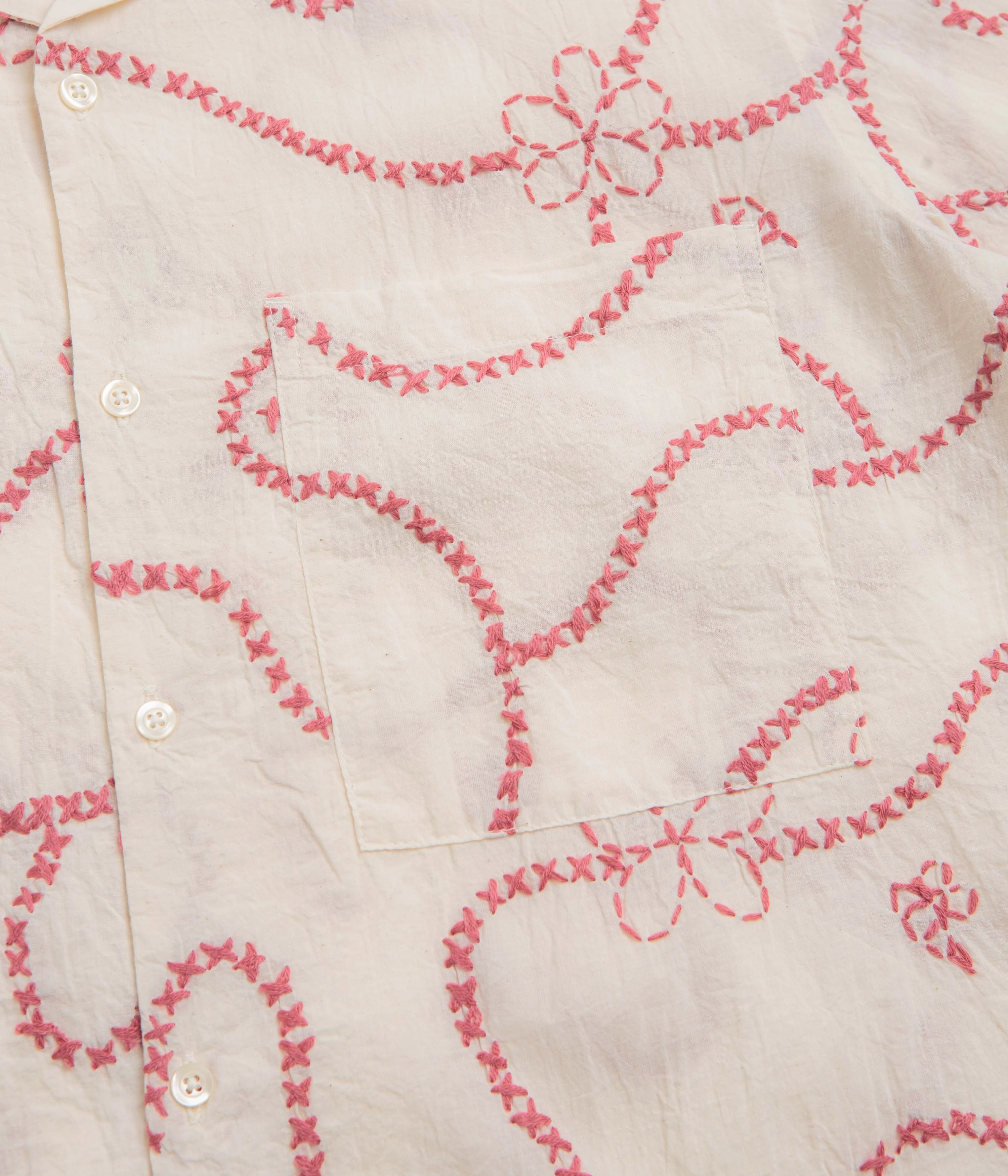 Universal Works Camp Shirt - Ecru Terracotta Organic Cotton Graduation Ceremony